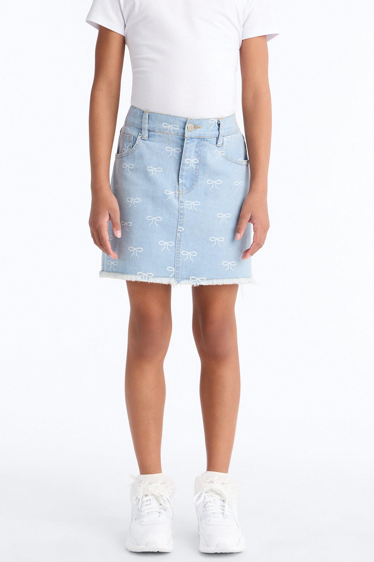 Mini Wonderful Bows Denim Skirt - Medium Wash