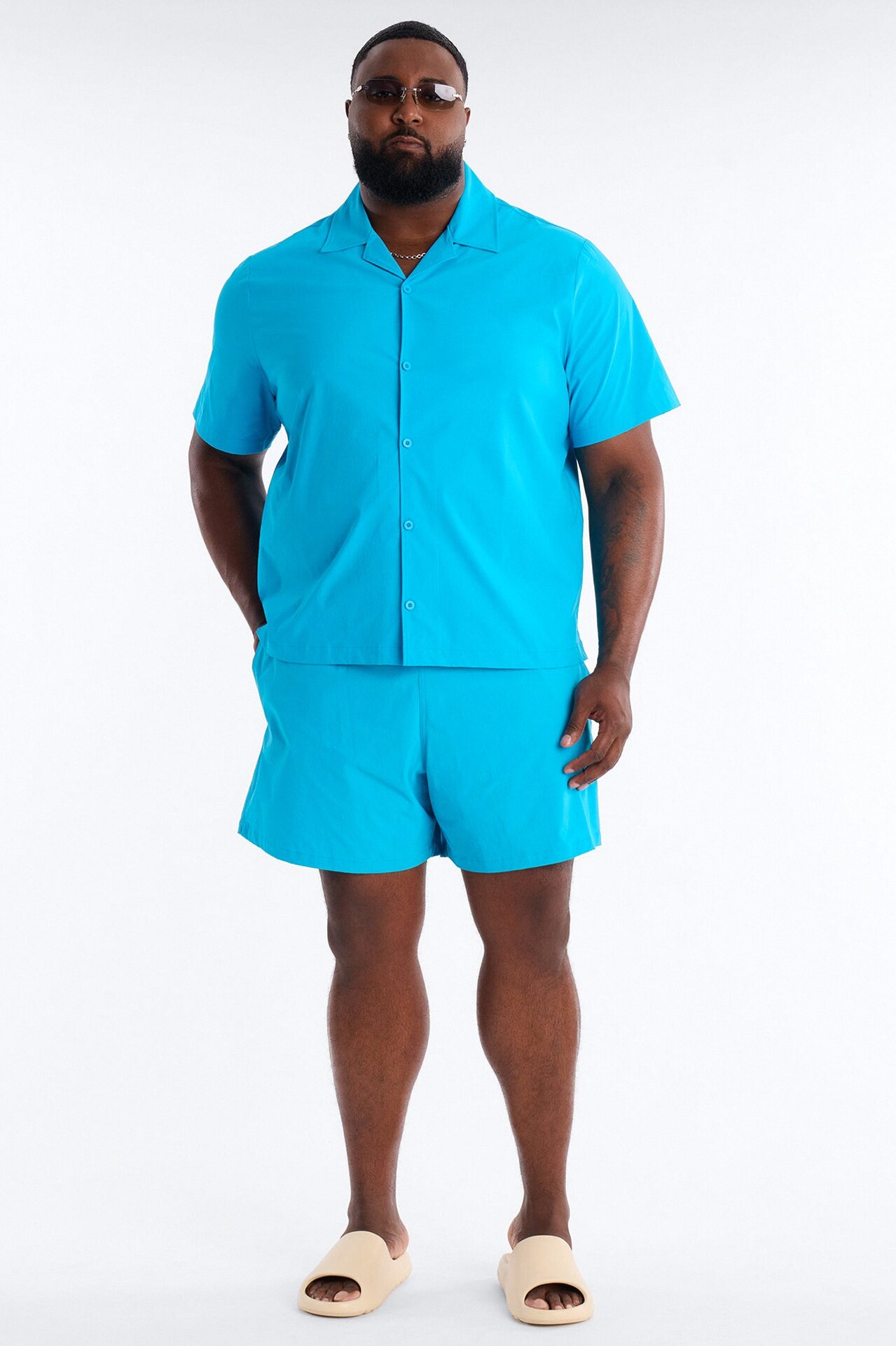 Montez Cuban Collar Button Up Shirt - Blue