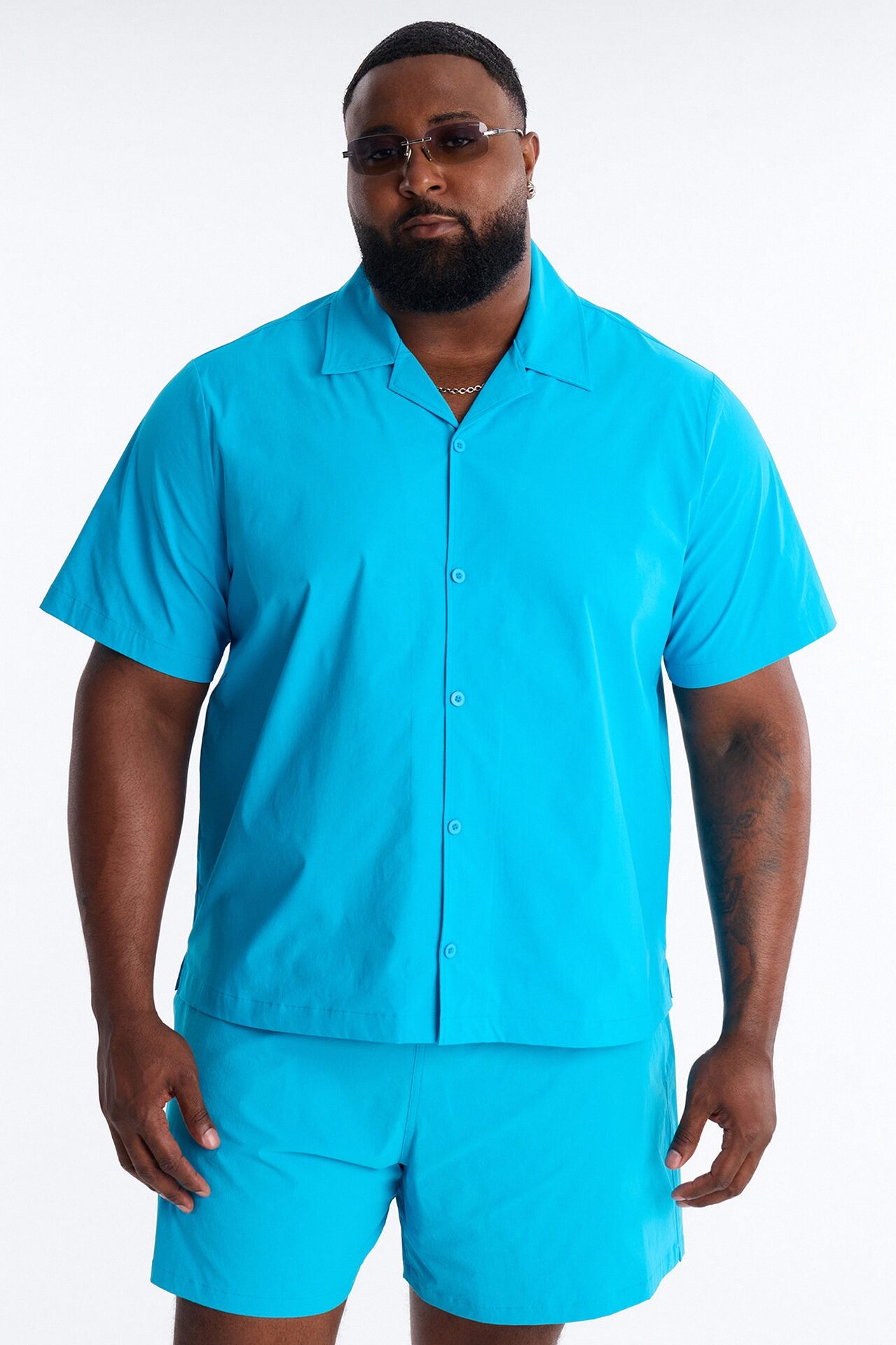 Montez Cuban Collar Button Up Shirt - Blue