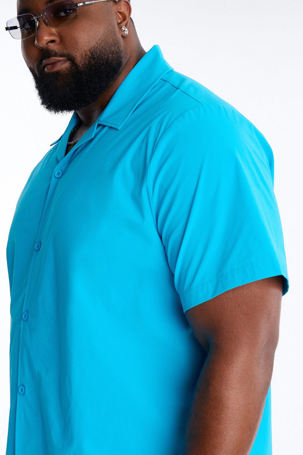 Montez Cuban Collar Button Up Shirt - Blue