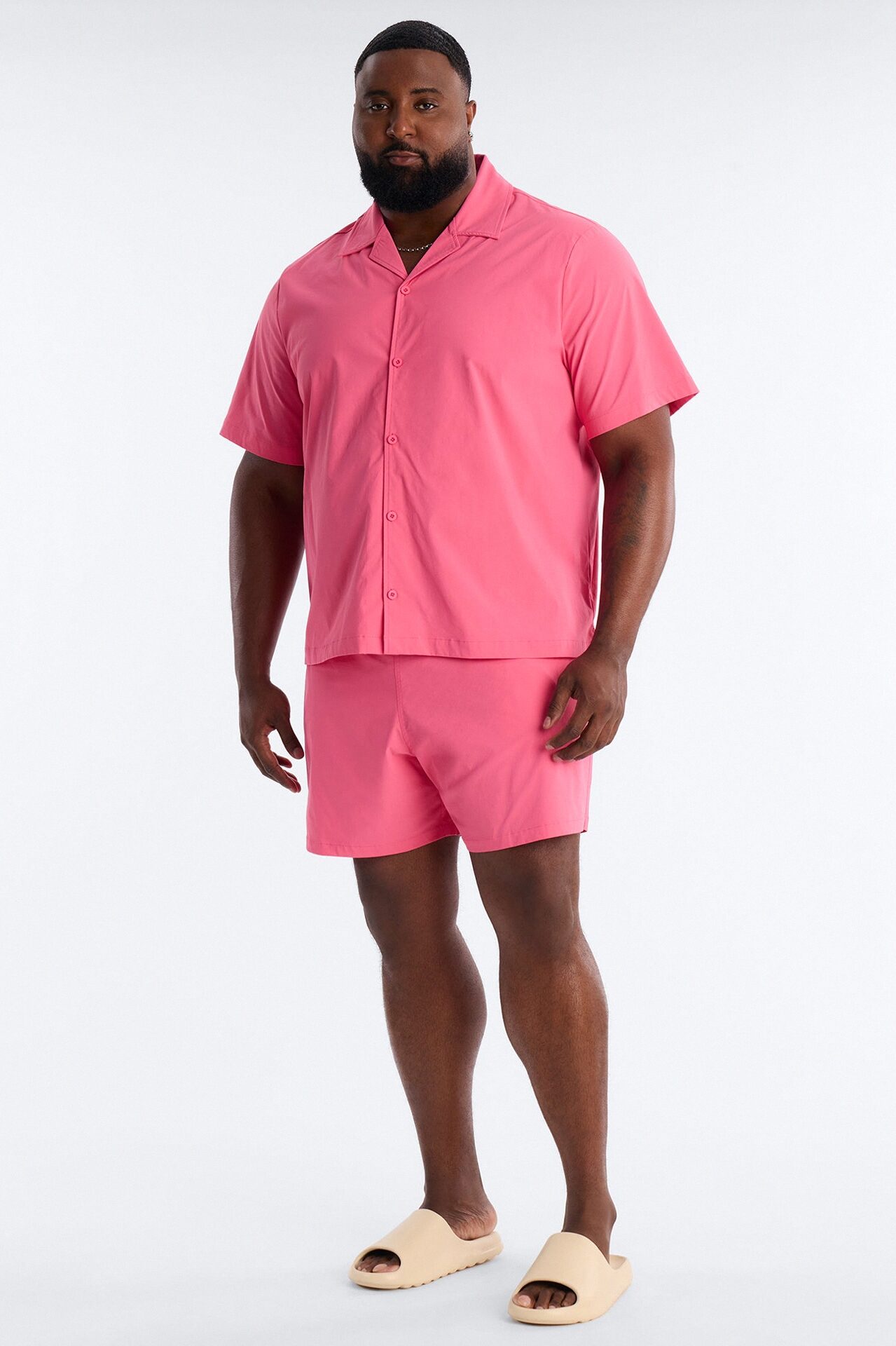 Montez Cuban Collar Button Up Shirt - Hot Pink