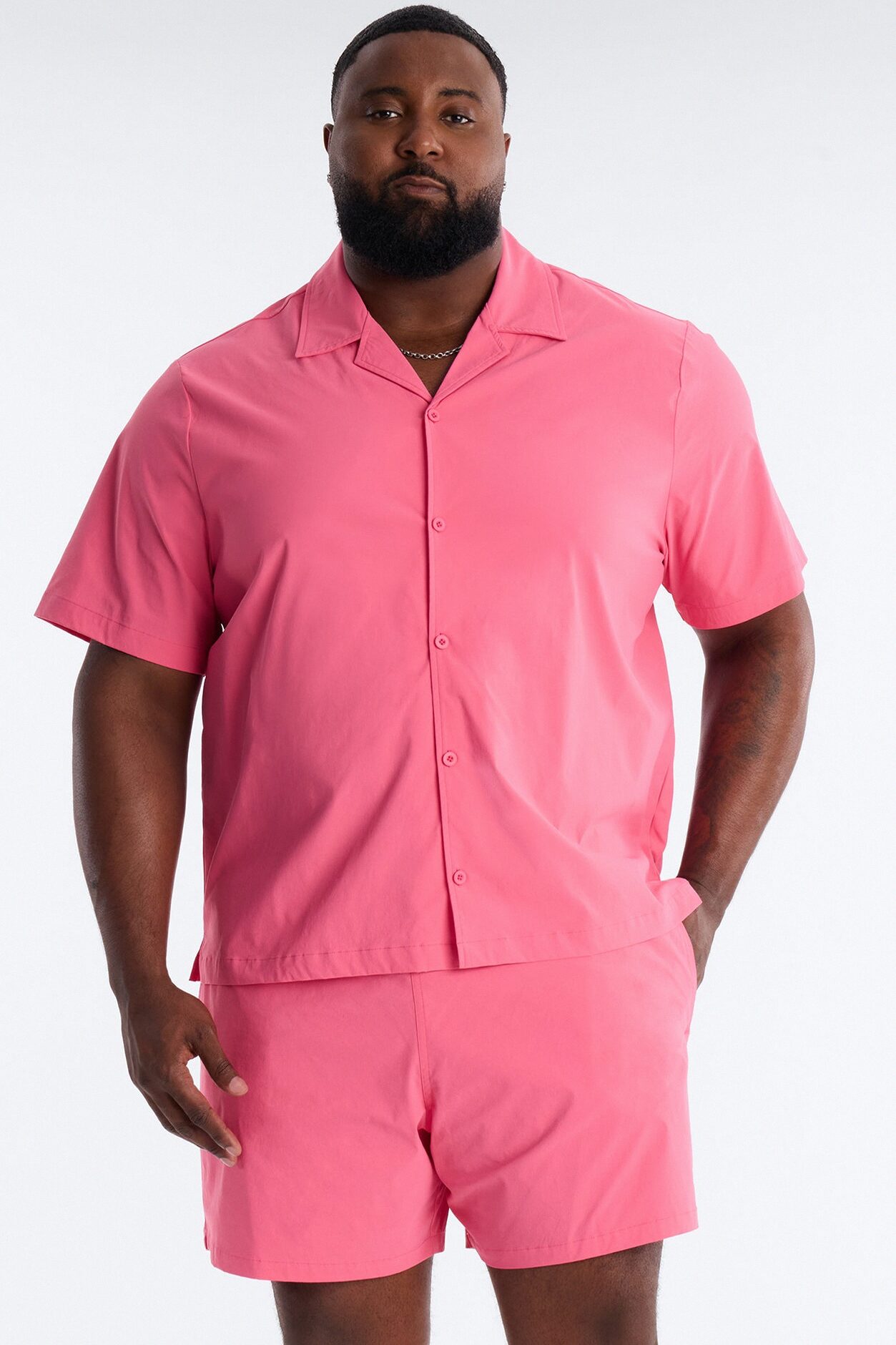 Montez Cuban Collar Button Up Shirt - Hot Pink