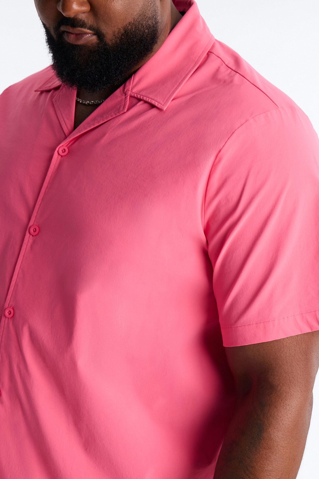 Montez Cuban Collar Button Up Shirt - Hot Pink