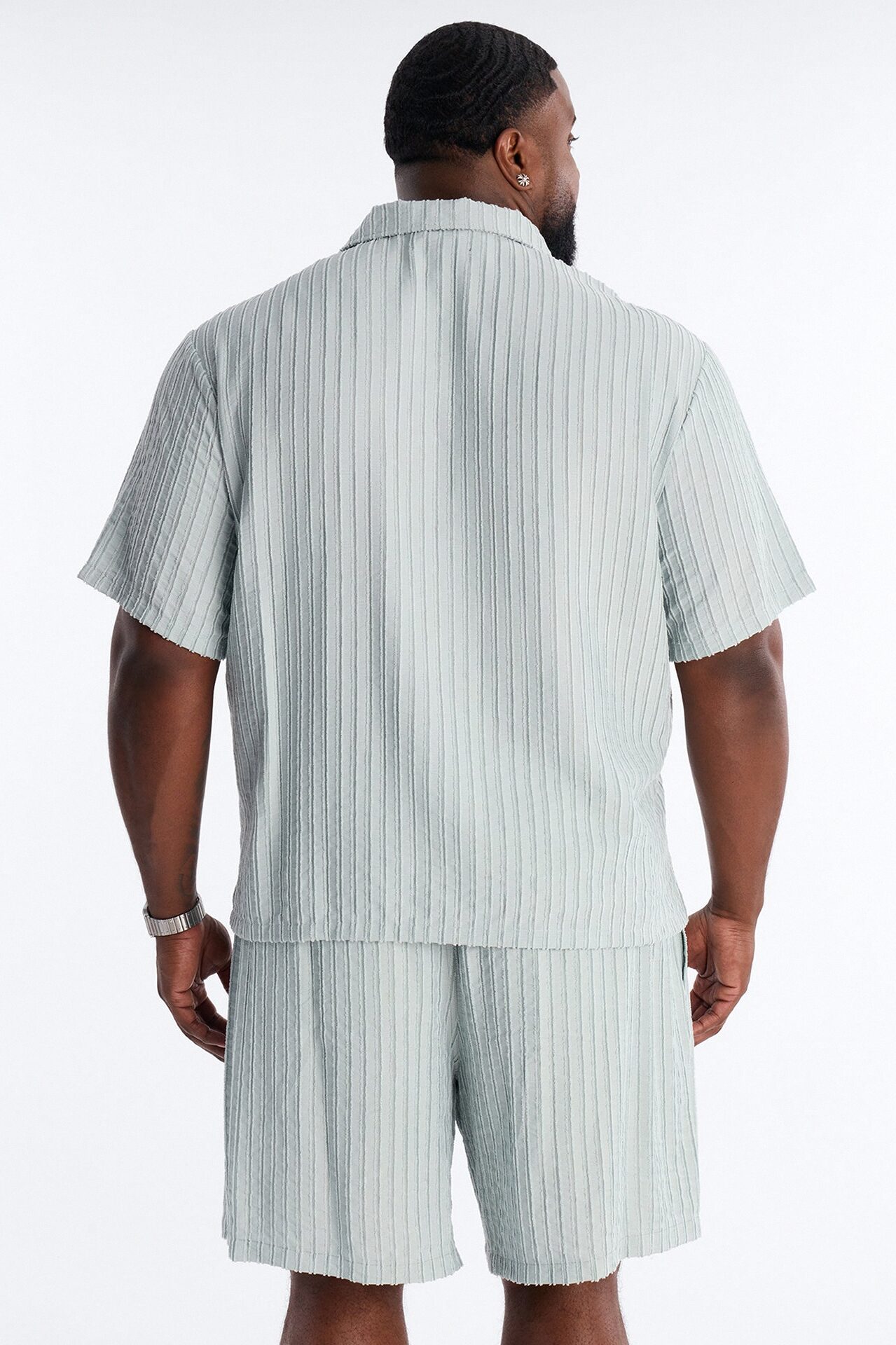 Relaxed Aegean Pleat Cuban Collar Button Up - Sage