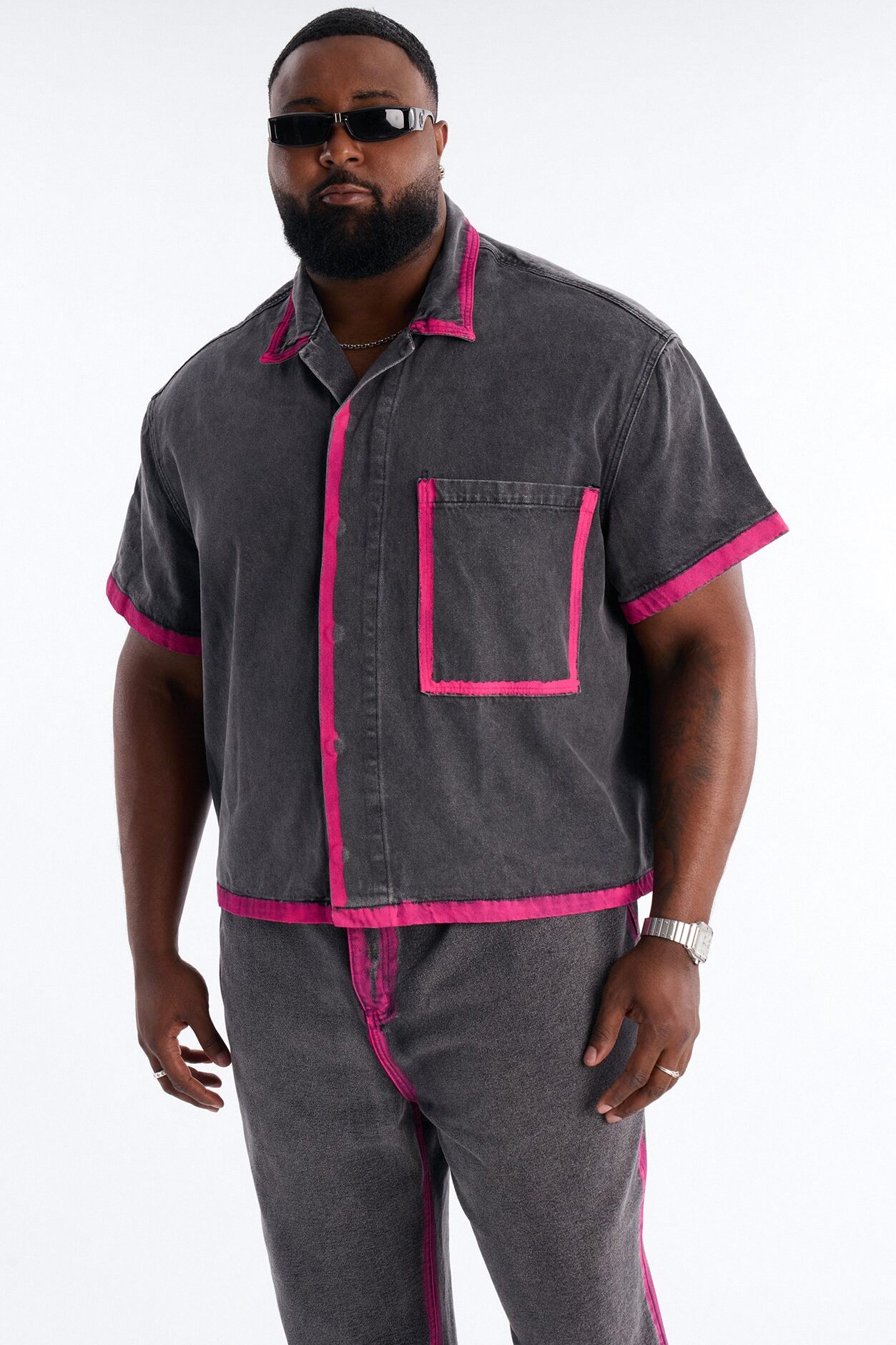 Cropped In My Aura Button Up Shirt - Black Wash