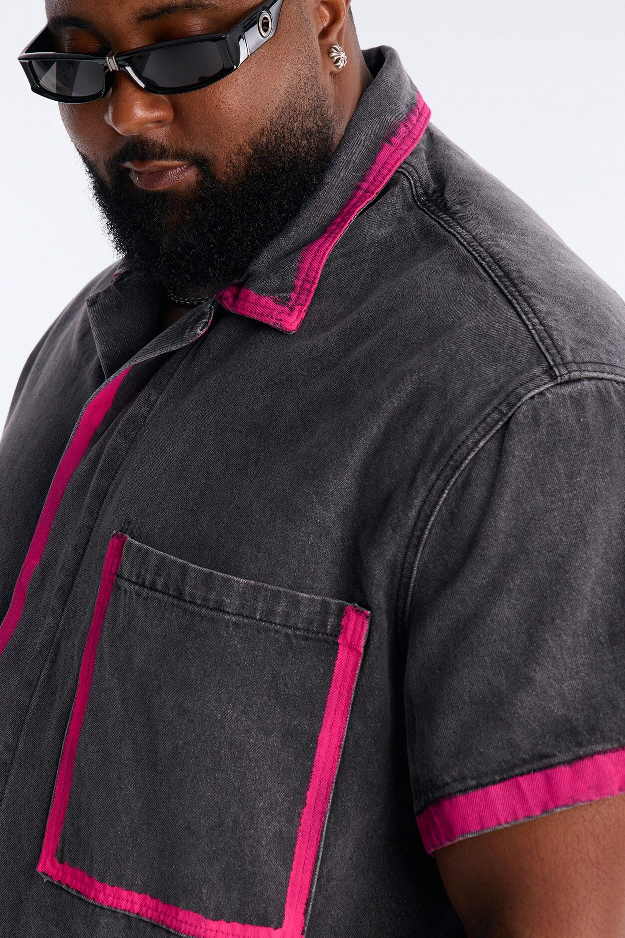 Cropped In My Aura Button Up Shirt - Black Wash