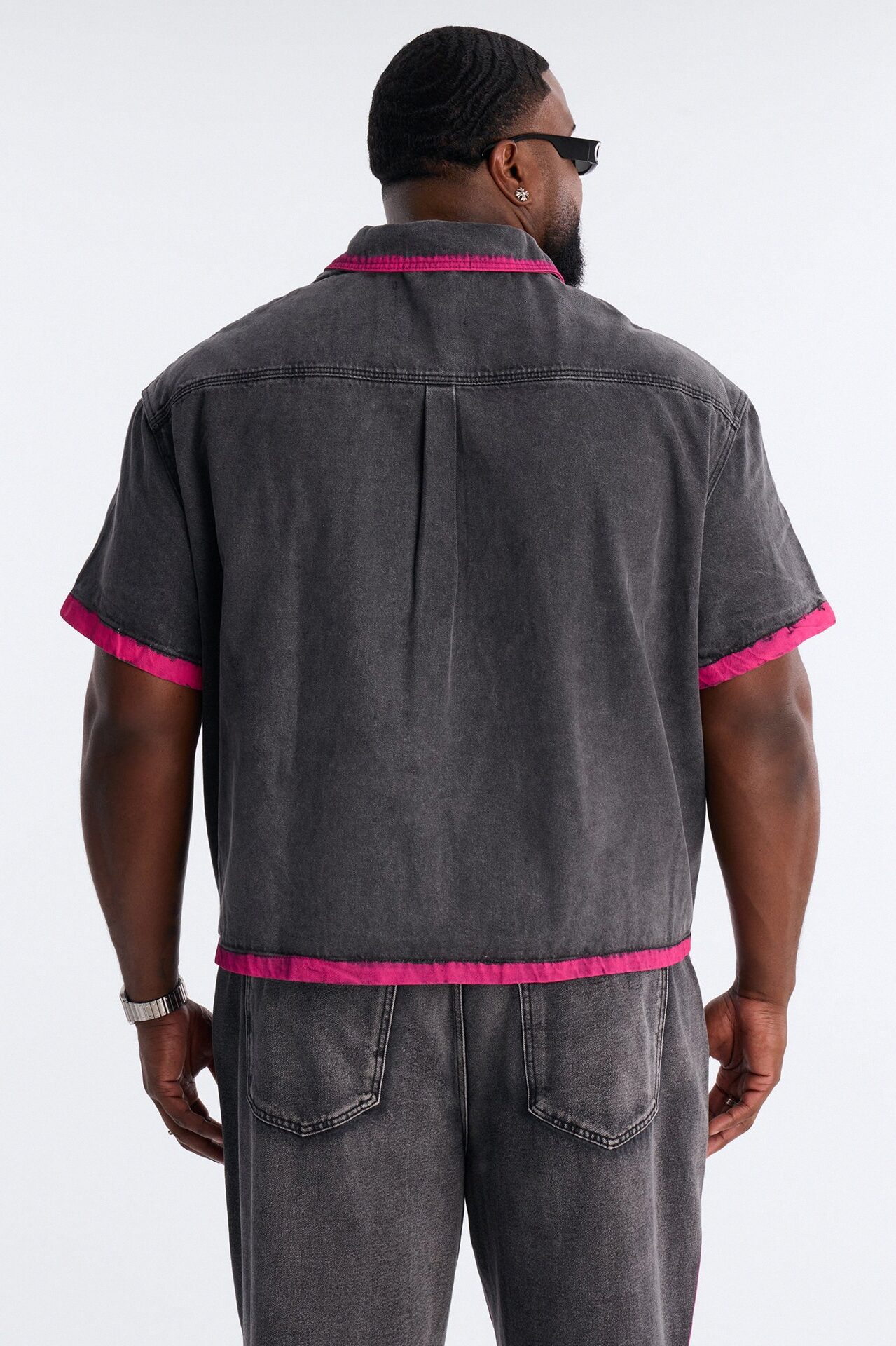 Cropped In My Aura Button Up Shirt - Black Wash