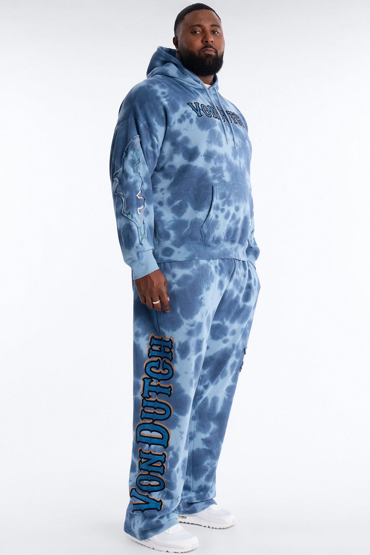Baggy Von Dutch Outlaw Bleach Dyed Raw Edge Sweatpants - Blue