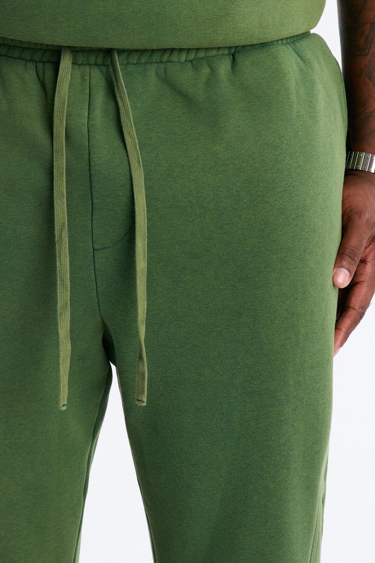 Washed Raw Edge Flare Sweatpant - Green