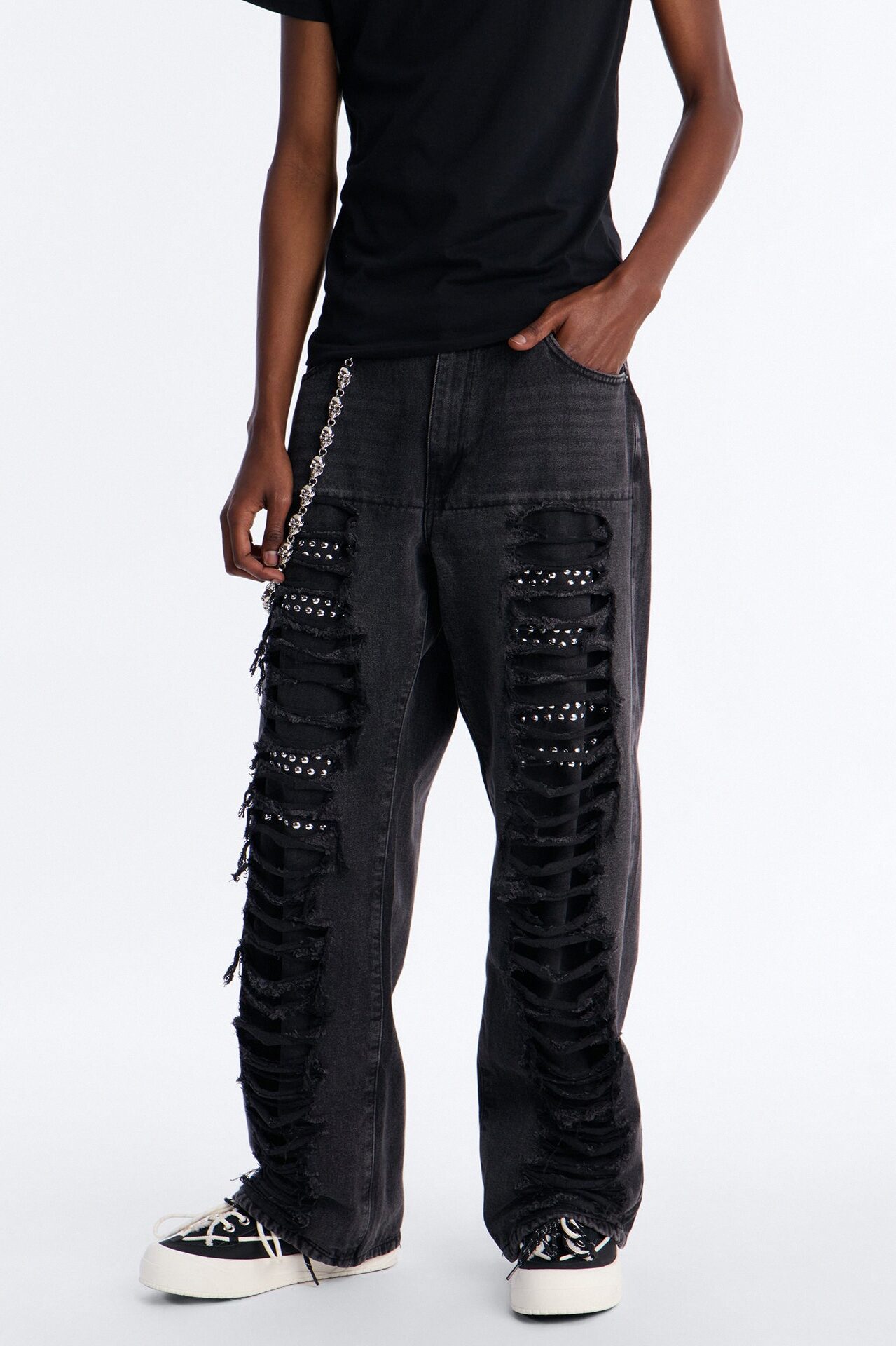 Baggy Studded Mayhem Jean - Black Wash
