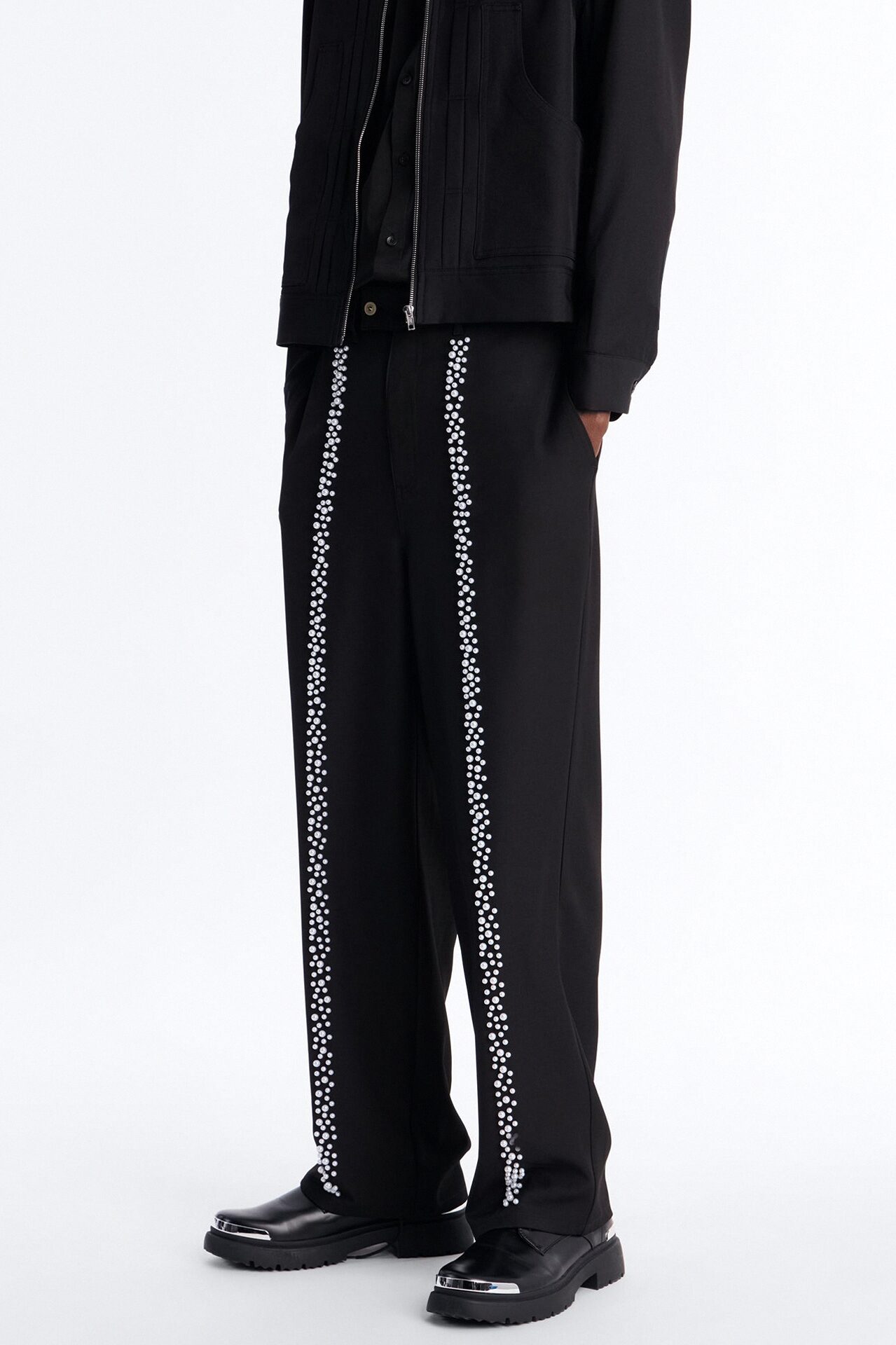 Baggy Pearl Cascade Trouser - Black