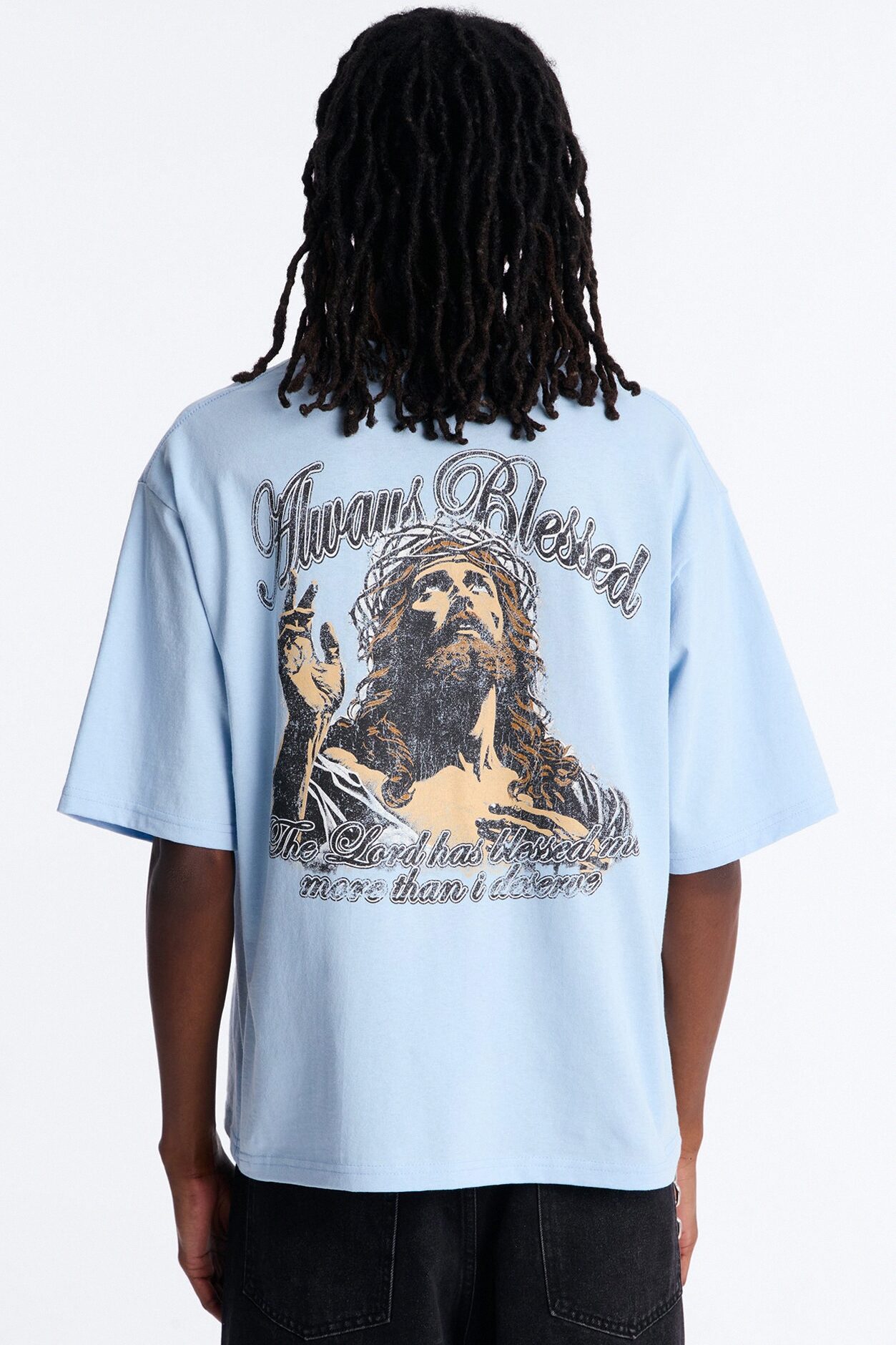 Always Blessed Boxy Short Sleeve Tee - Light Blue