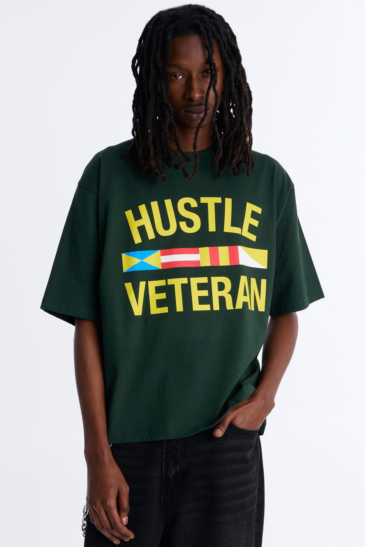 Hustle Veteran Boxy Short Sleeve Tee - Green