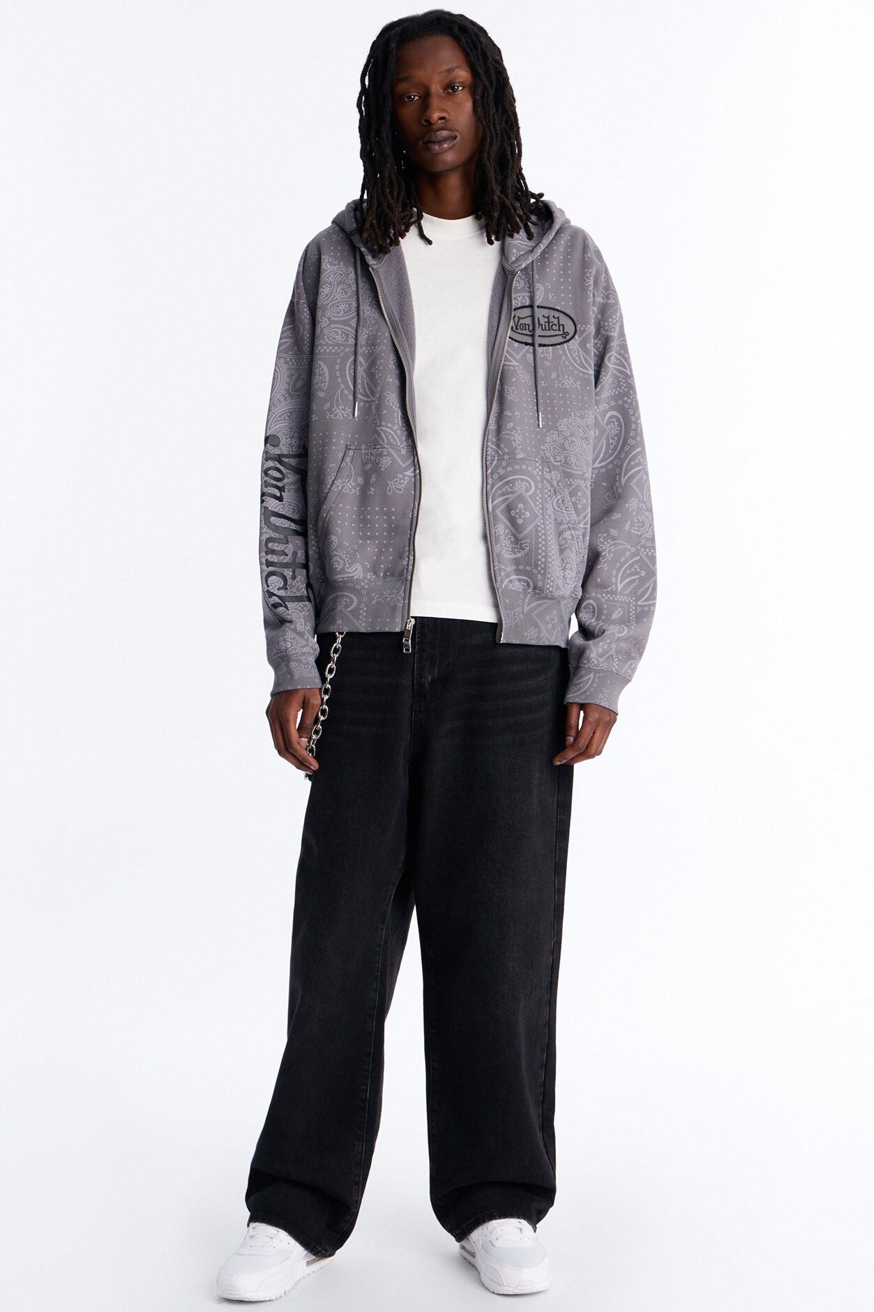 Von Dutch Chain Stitched Zip Up Hoodie - Charcoal