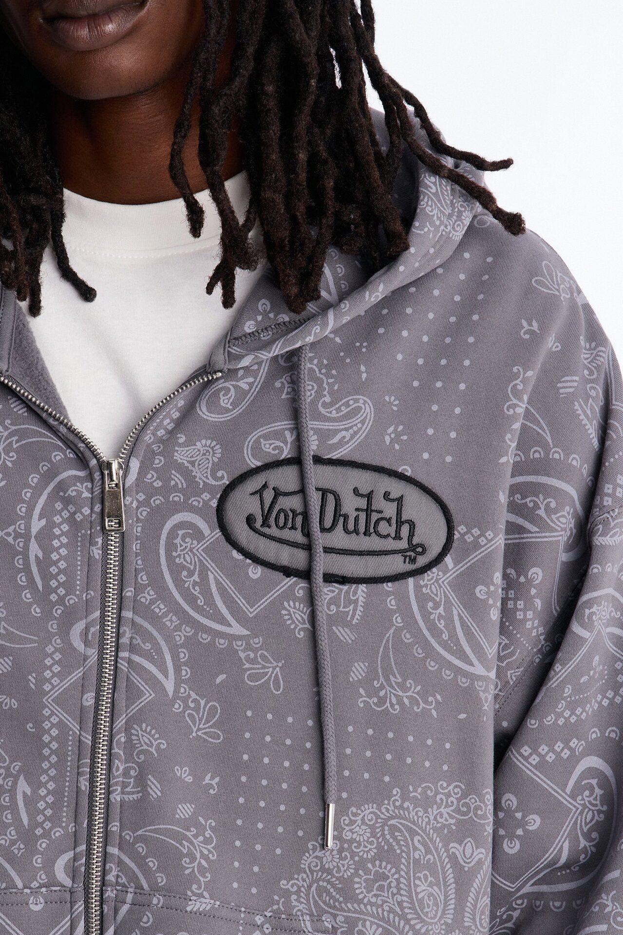 Von Dutch Chain Stitched Zip Up Hoodie - Charcoal