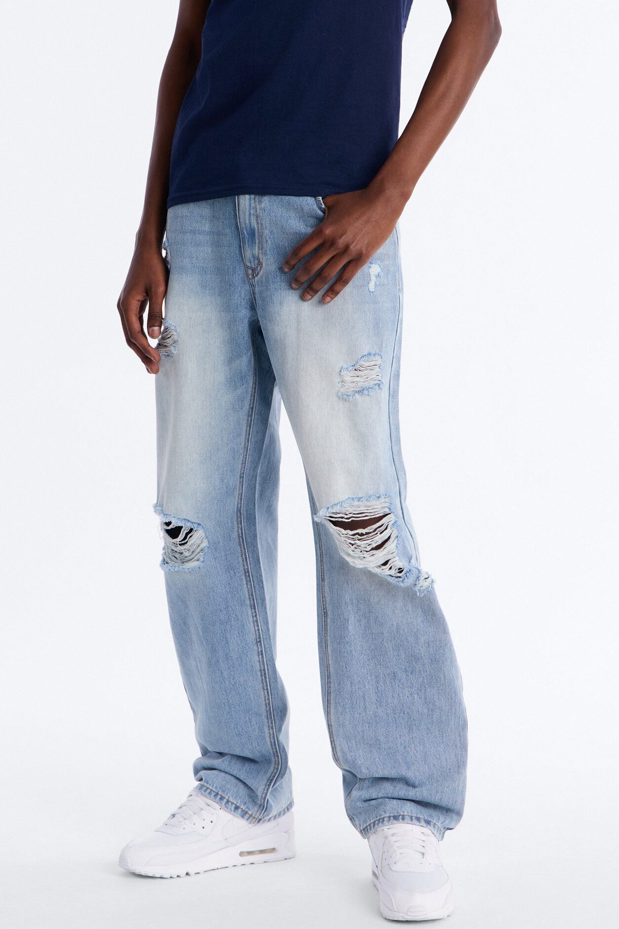 Essential Destroyed Straight Rigid Jean - Light Blue Wash