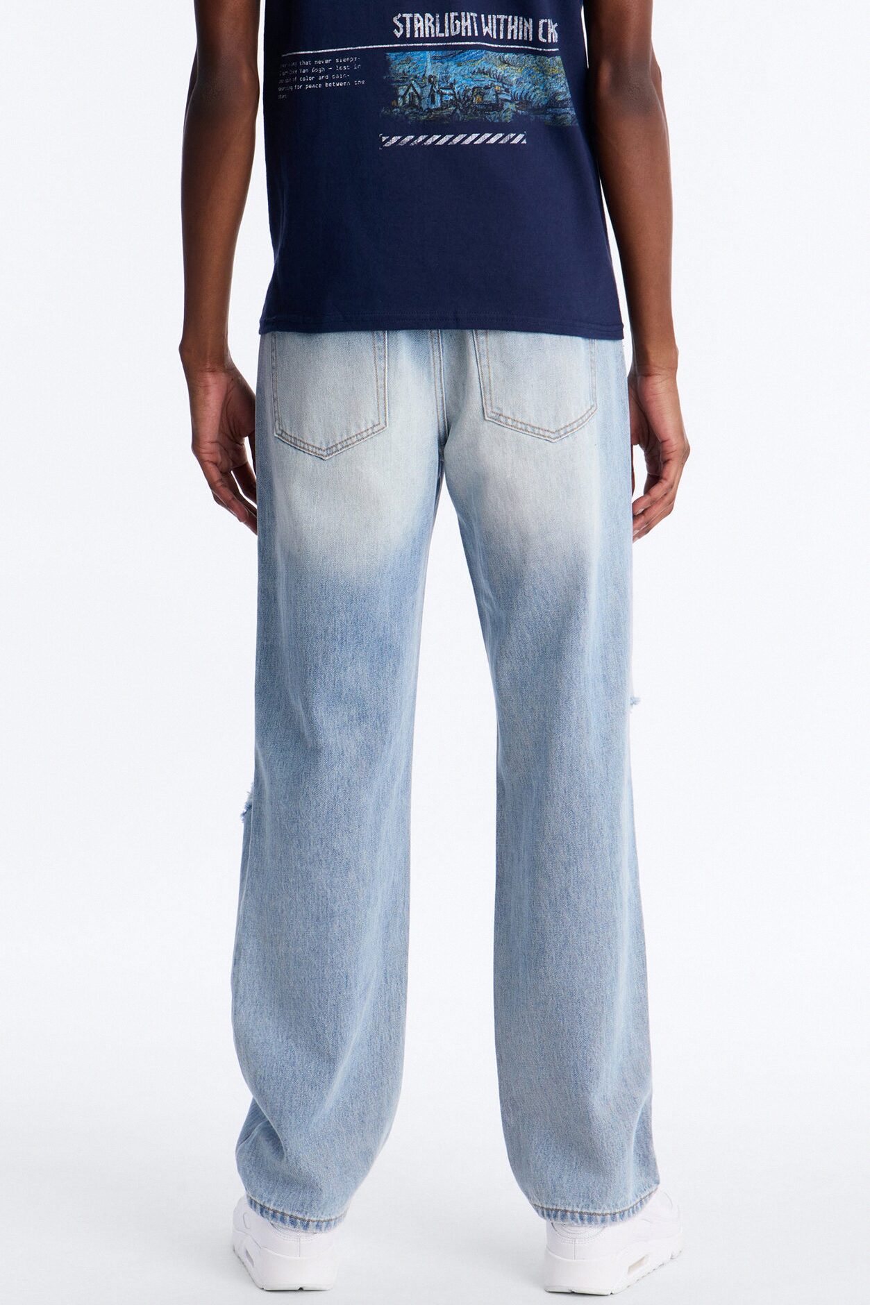 Essential Destroyed Straight Rigid Jean - Light Blue Wash