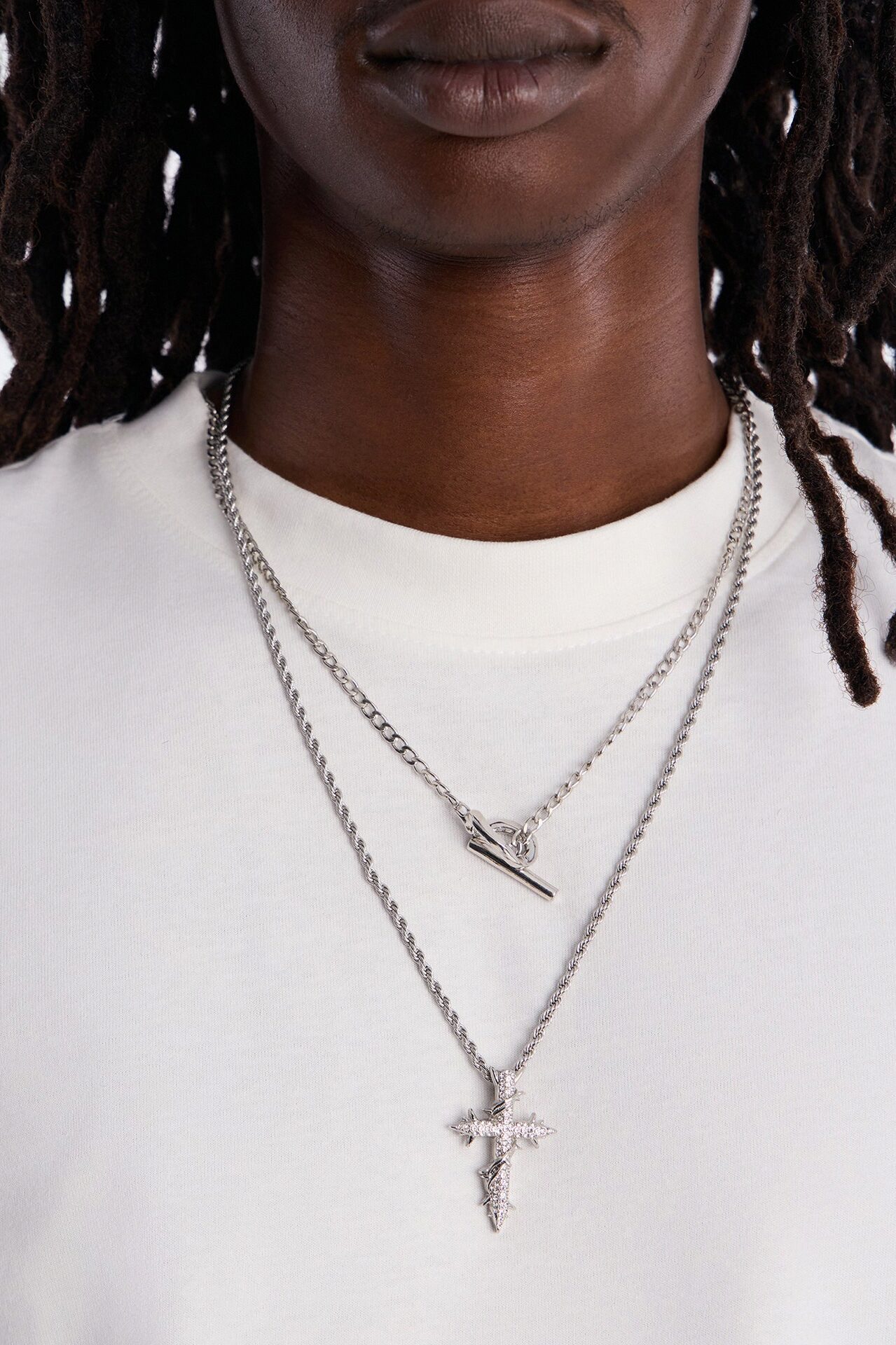 Barbed Creed of Armor Necklace Set - Silver