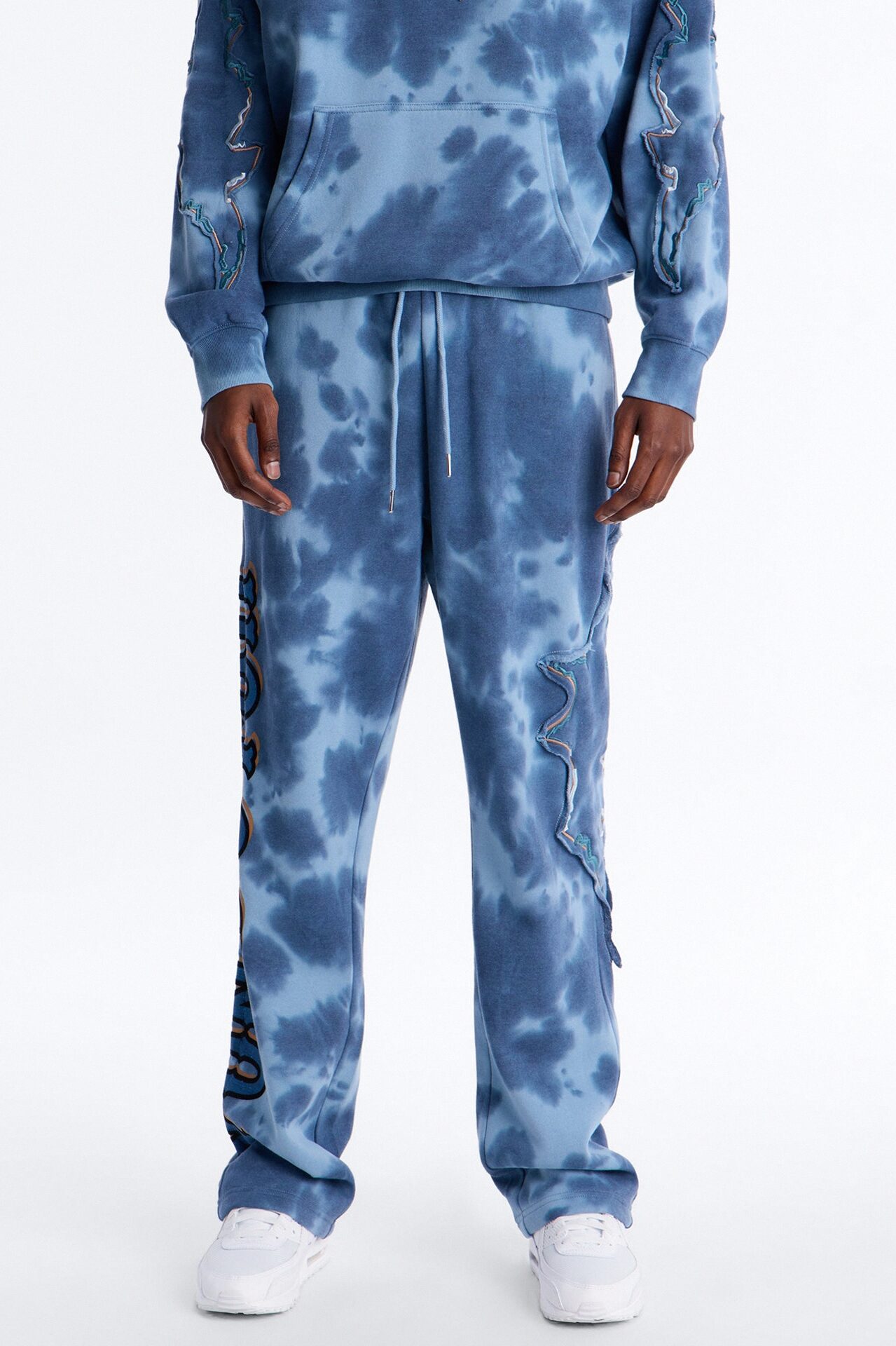 Baggy Von Dutch Outlaw Bleach Dyed Raw Edge Sweatpants - Blue