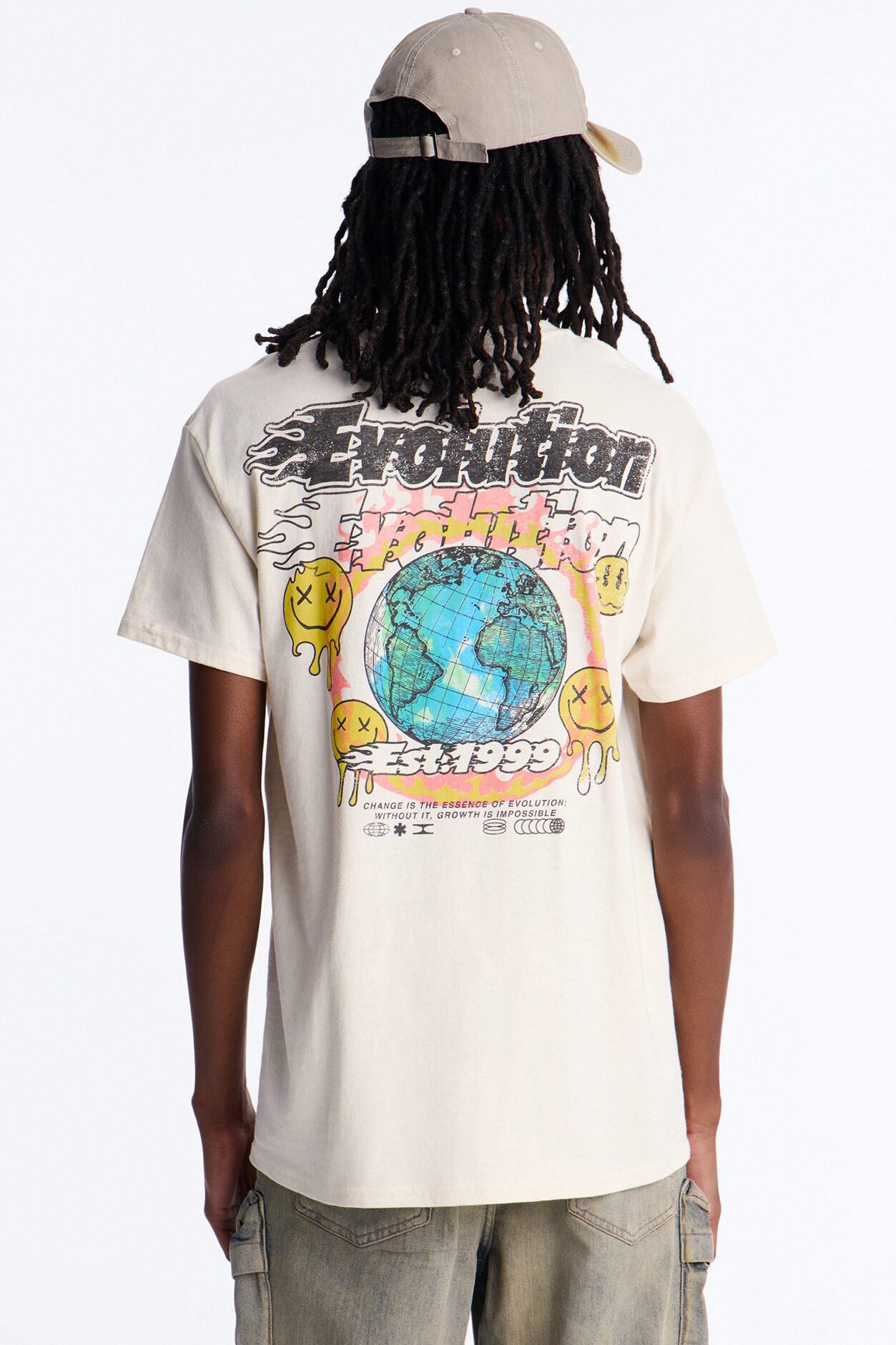 Evolution Smiley Face Vintage Oversized Short Sleeve Tee - Natural