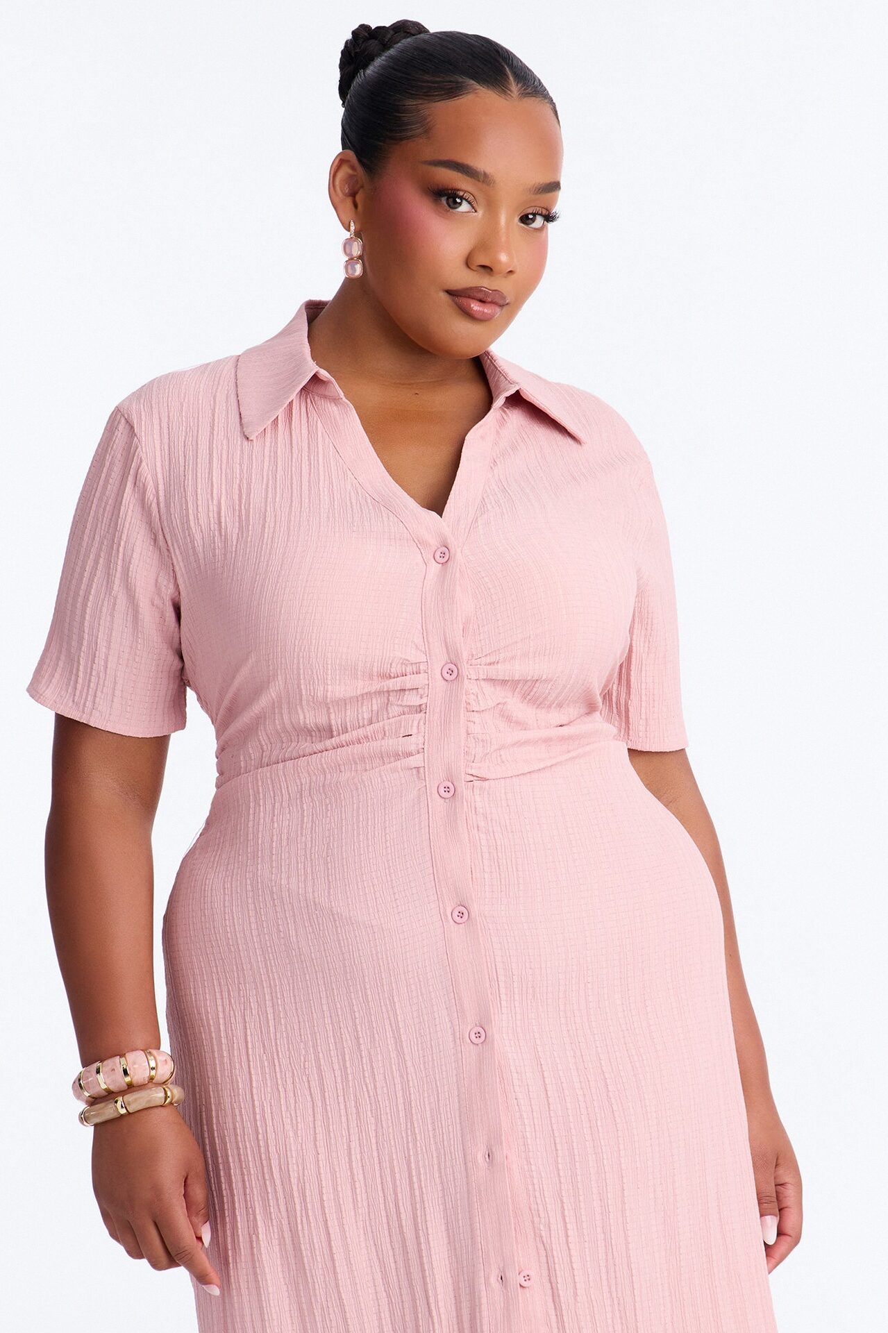 Carmen Ruched Shirt Midi Dress - Mauve
