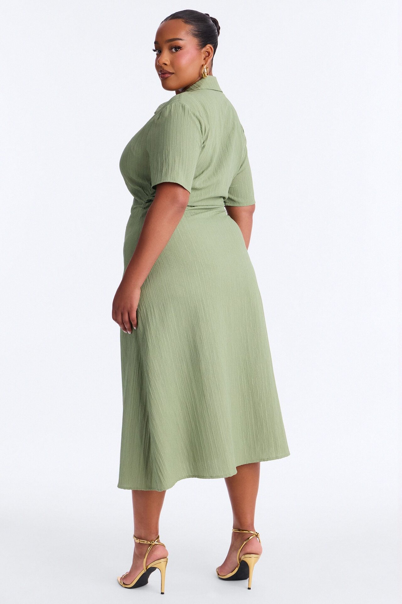 Carmen Ruched Shirt Midi Dress - Olive