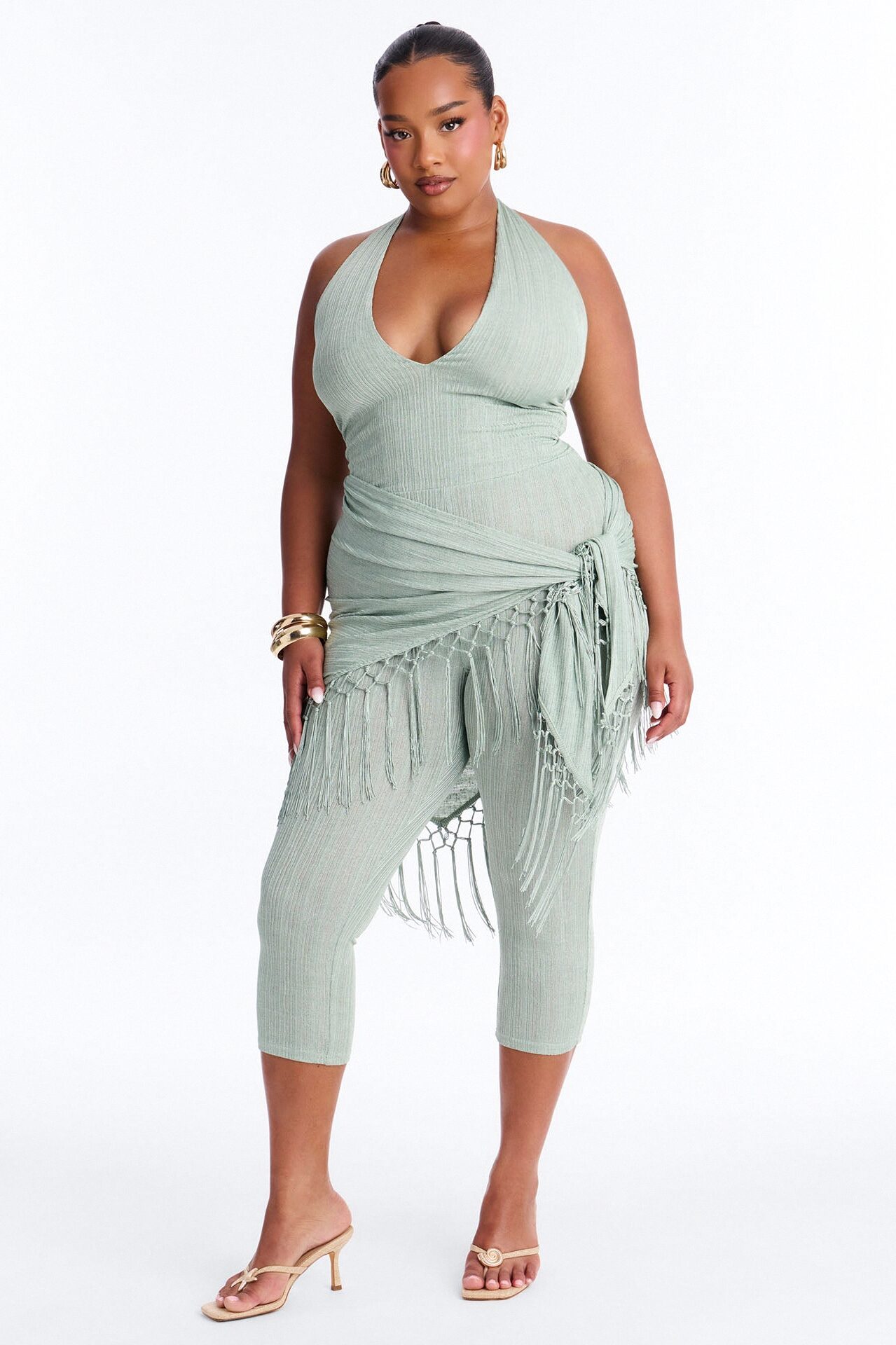 Emme Waist Tie Capri Catsuit - Sage
