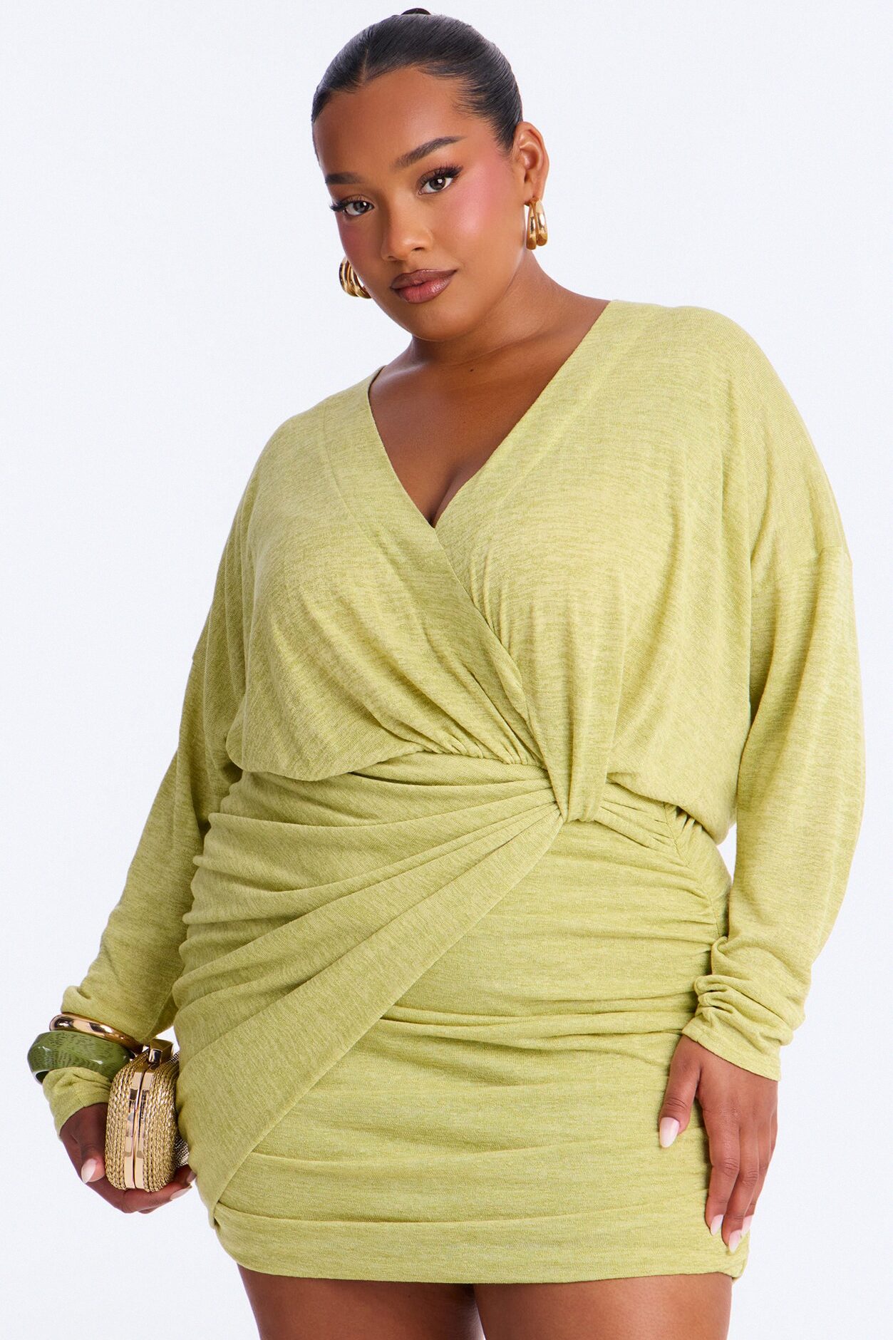 Elizabeth Long Sleeve Sweater Mini Dress - Chartreuse