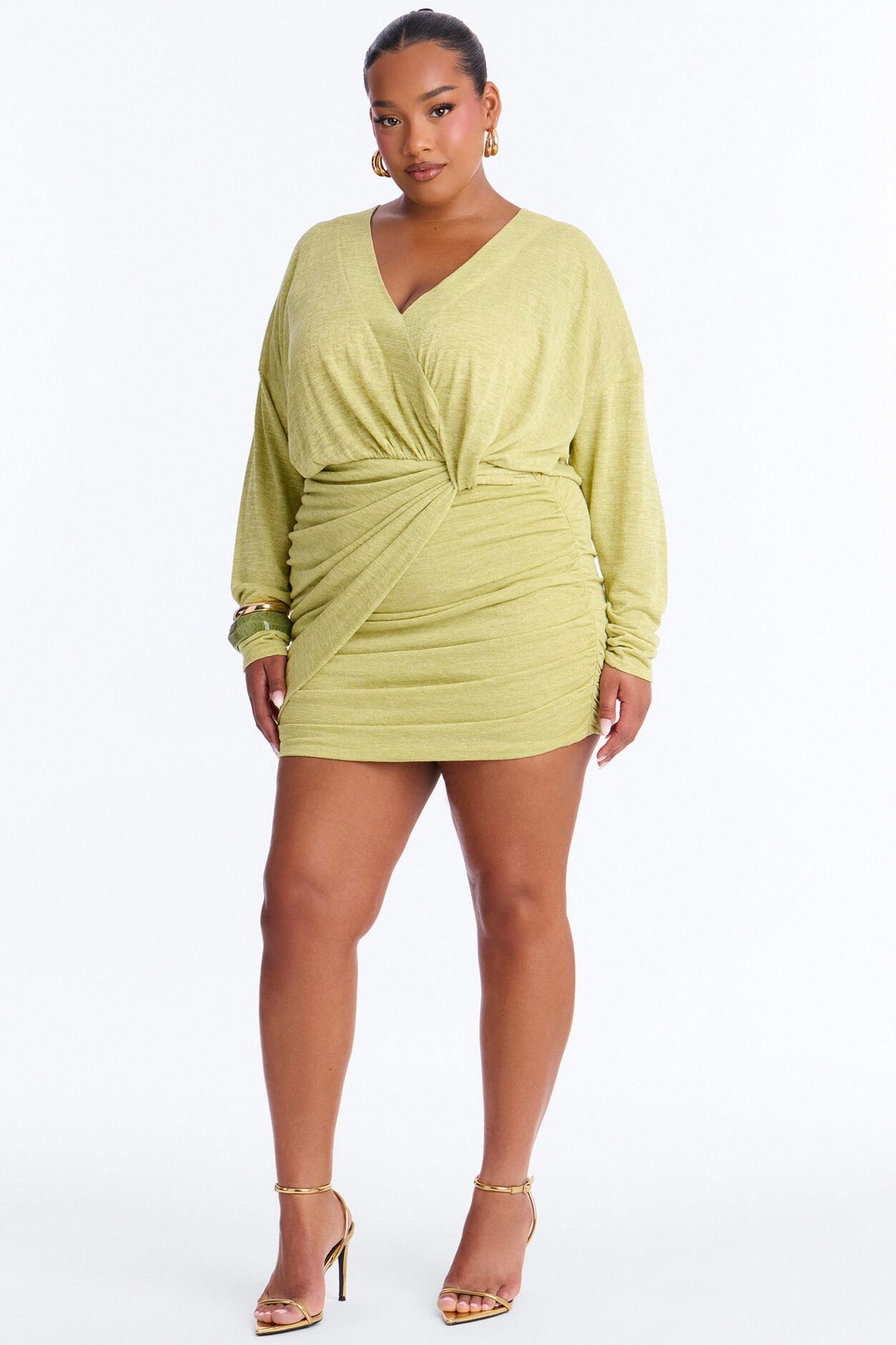 Elizabeth Long Sleeve Sweater Mini Dress - Chartreuse