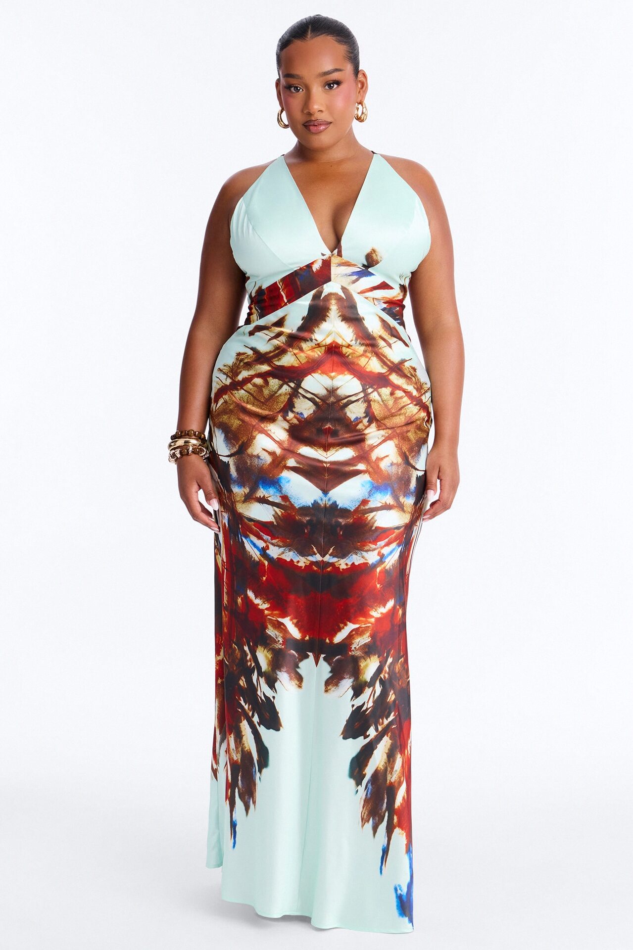 Caprina Sleeveless Satin Maxi Dress - Mint/combo