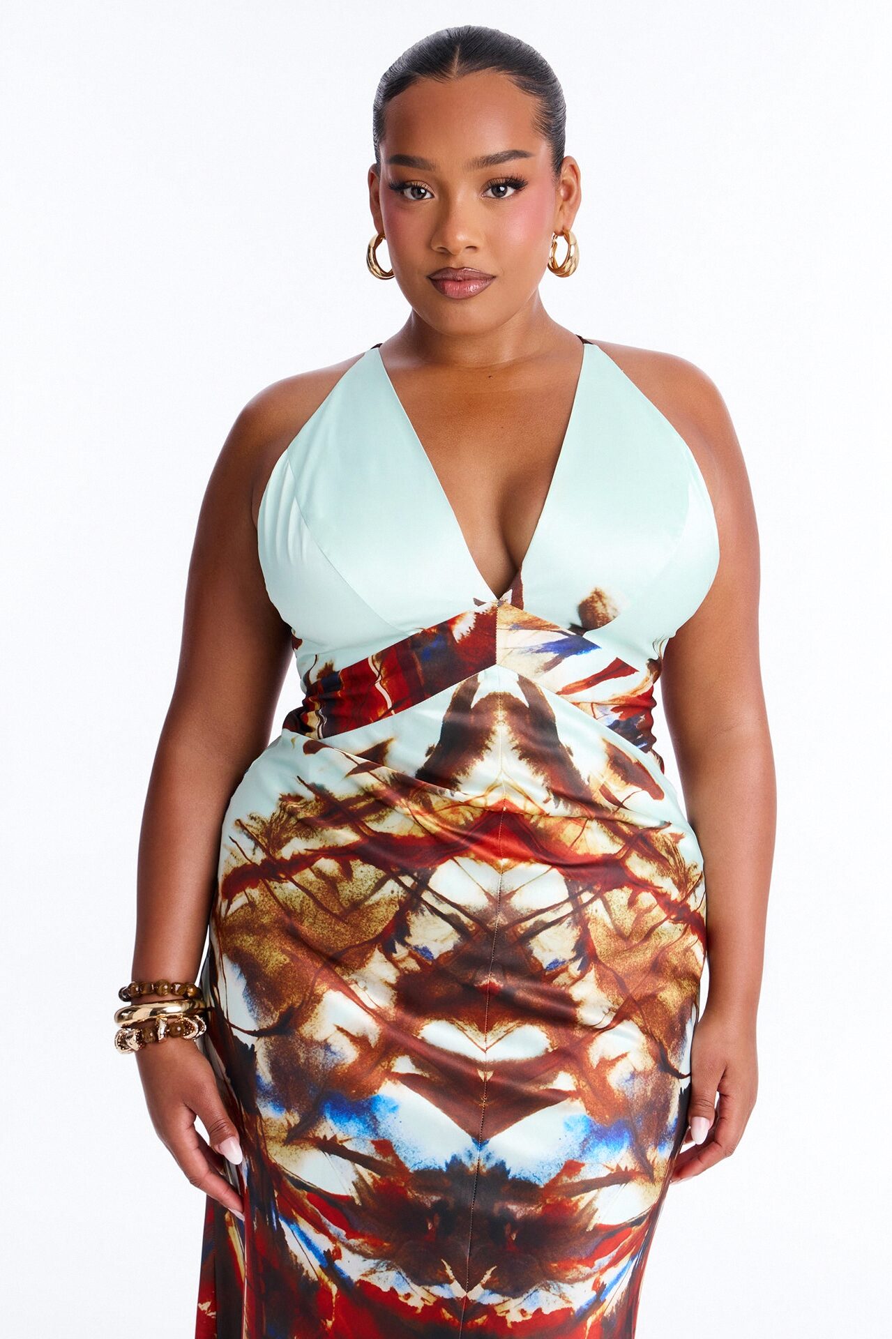 Caprina Sleeveless Satin Maxi Dress - Mint/combo