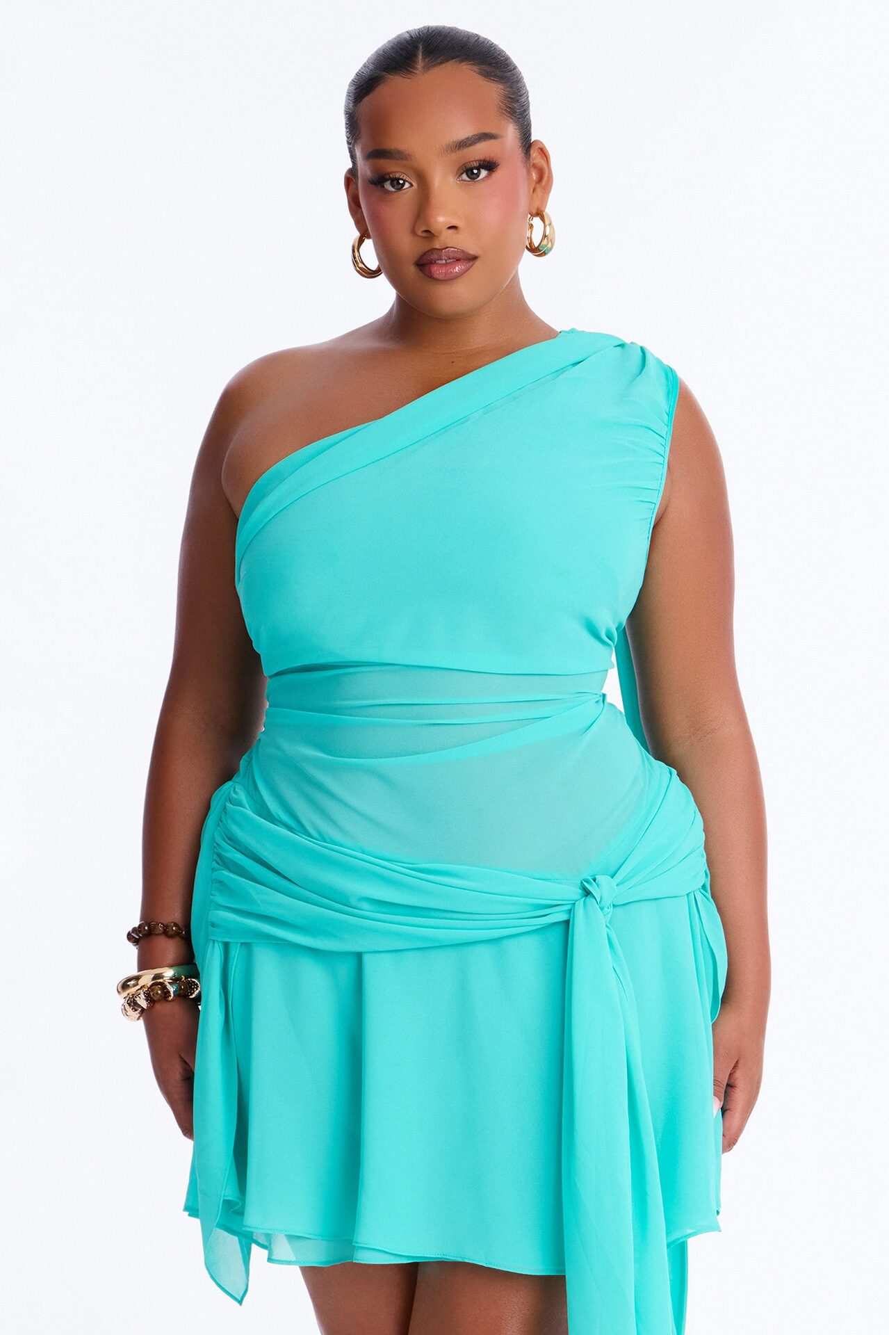 Alessia Draped Chiffon Mini Dress - Aqua