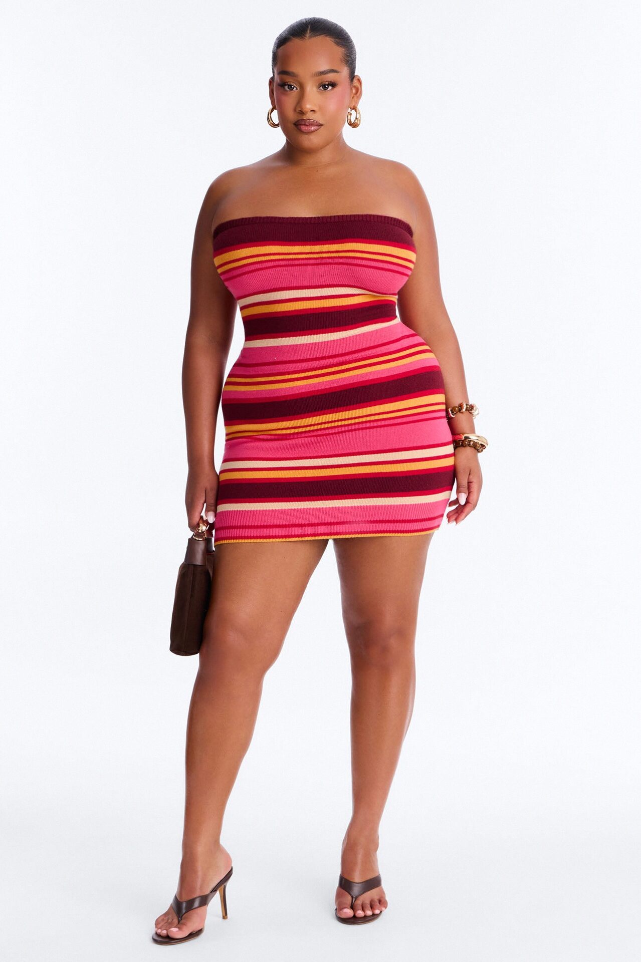 Glow Up Strapless Sweater Mini Dress - Burgundy/combo