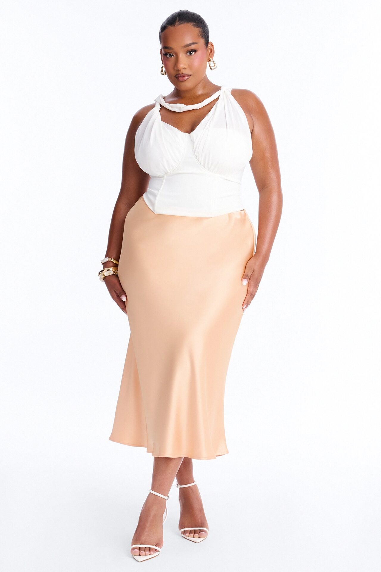 Girls Need Love Satin Midi Skirt - Orange