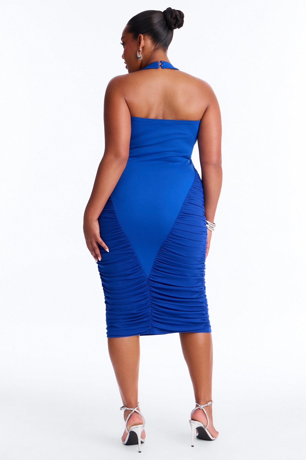Aimee Halter Ruched Midi Dress - Blue