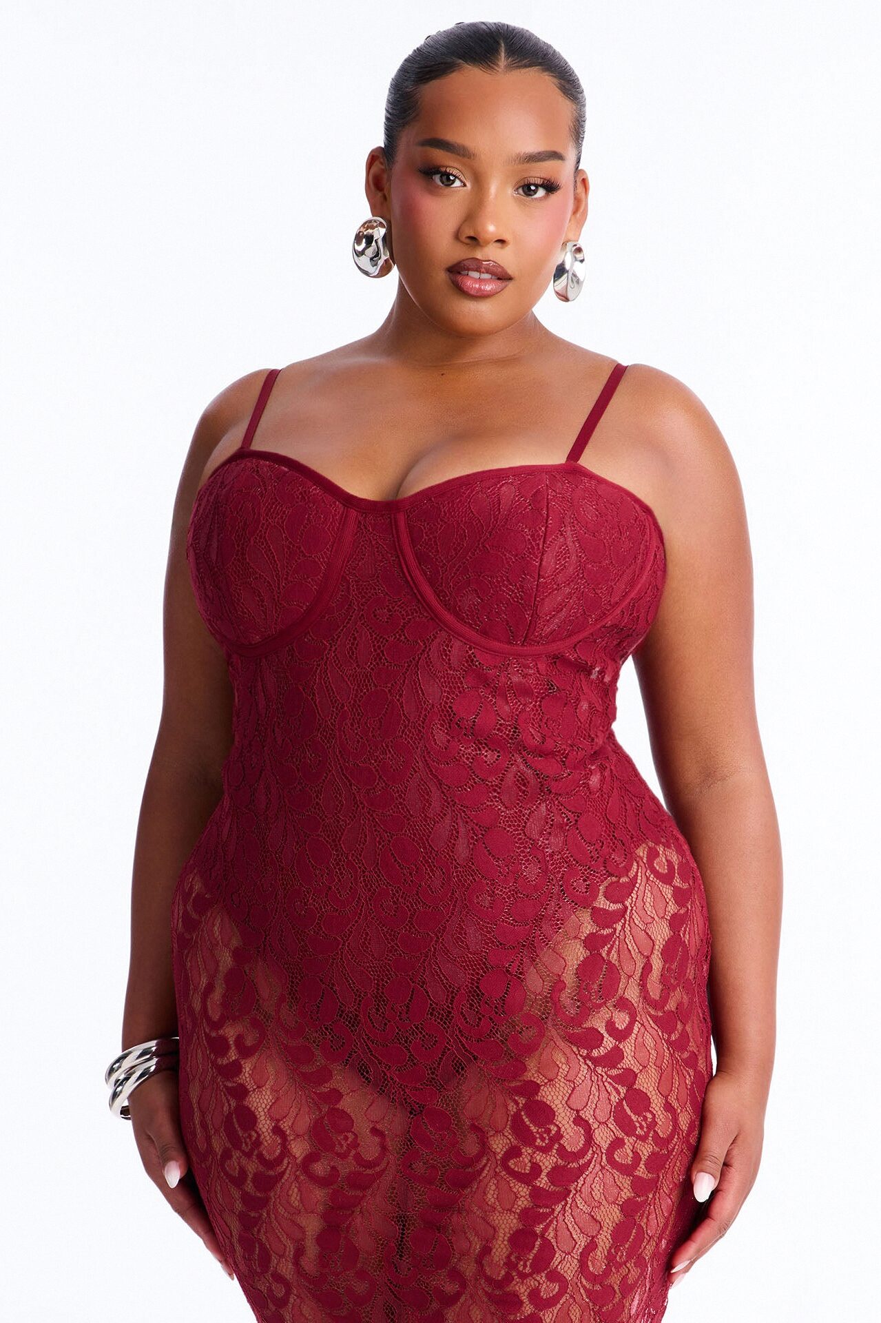Nicole Sheer Lace Mini Dress - Burgundy