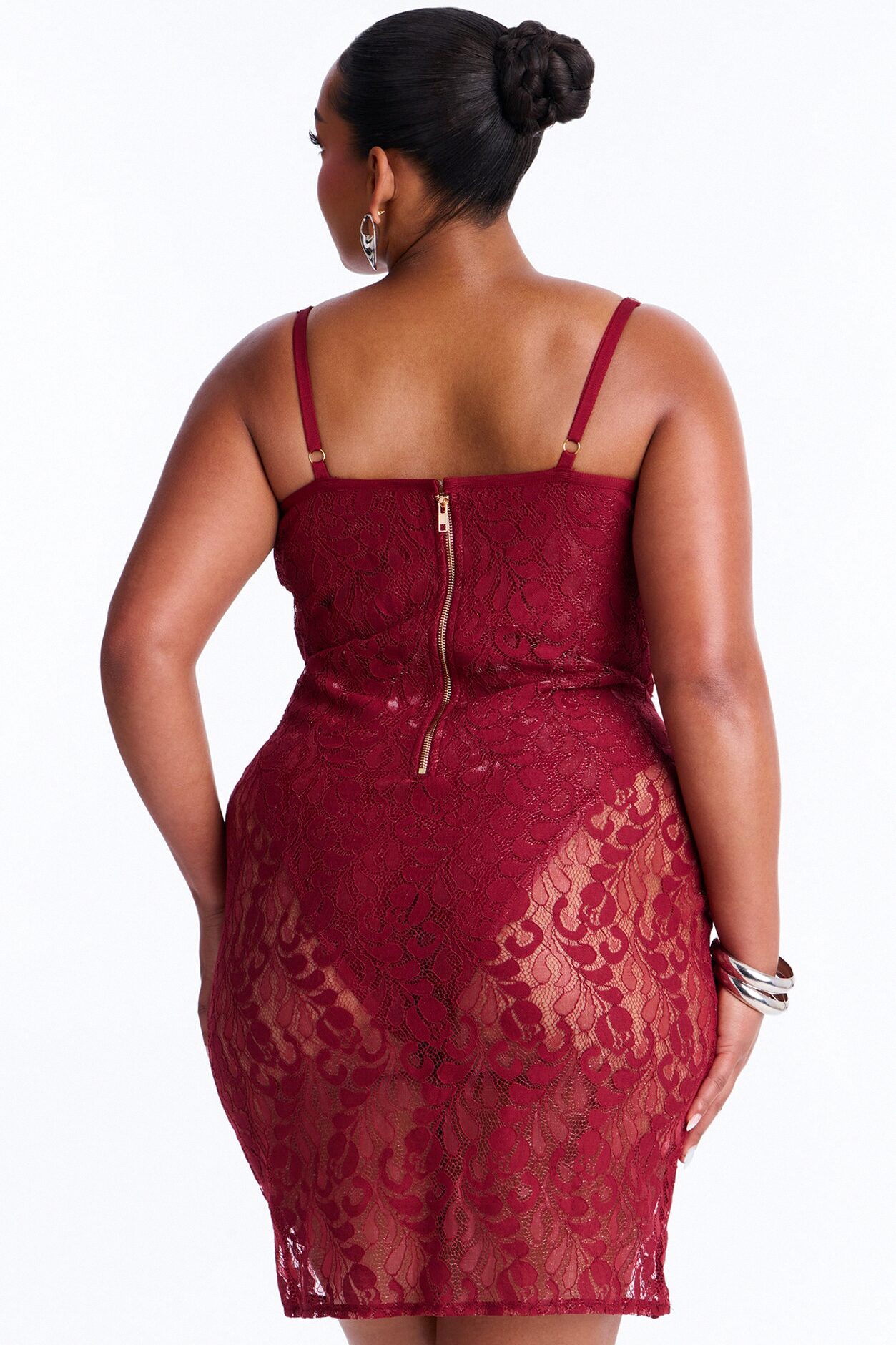 Nicole Sheer Lace Mini Dress - Burgundy
