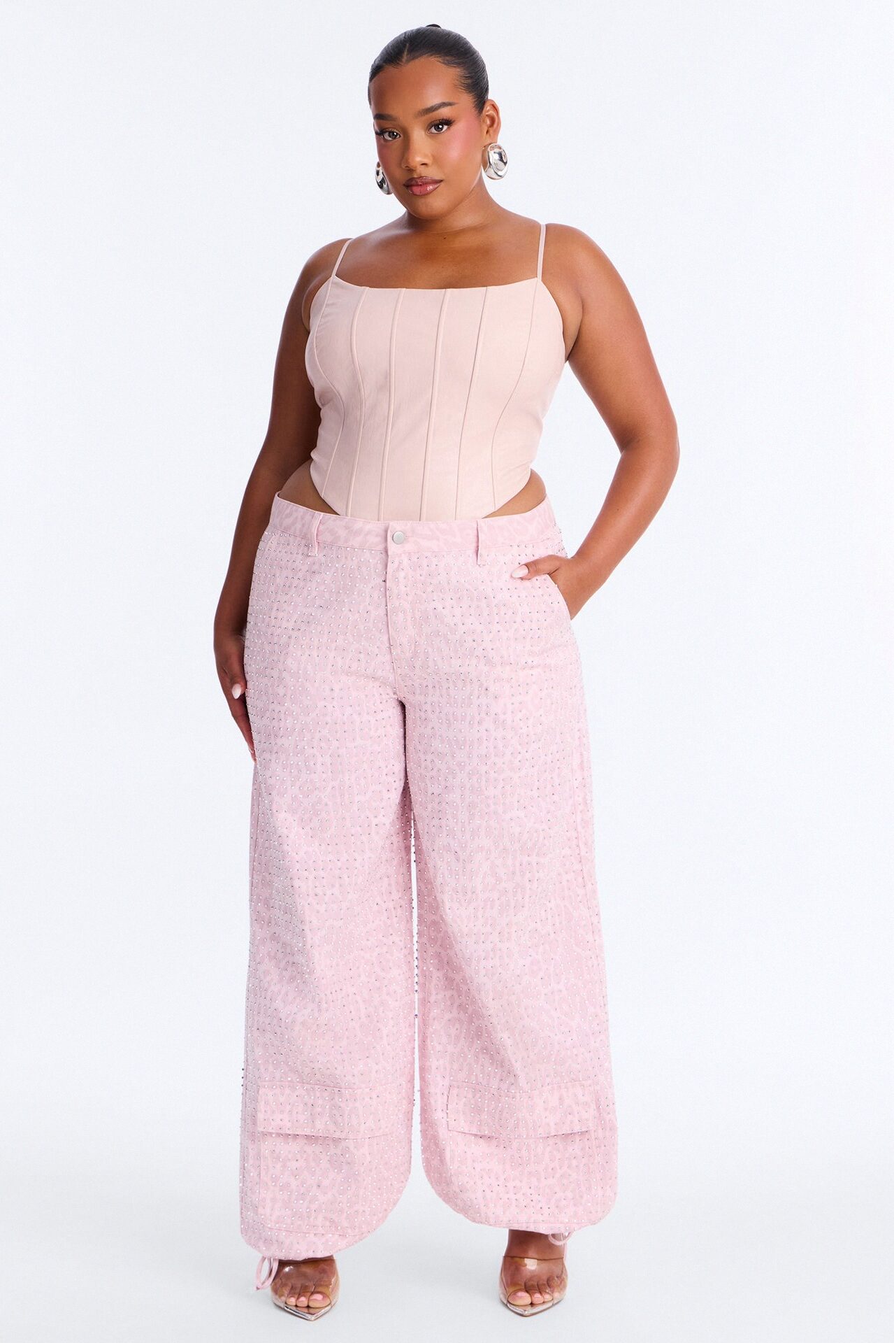 Look Don't Talk Embellished Leopard Jogger Pant - Pink