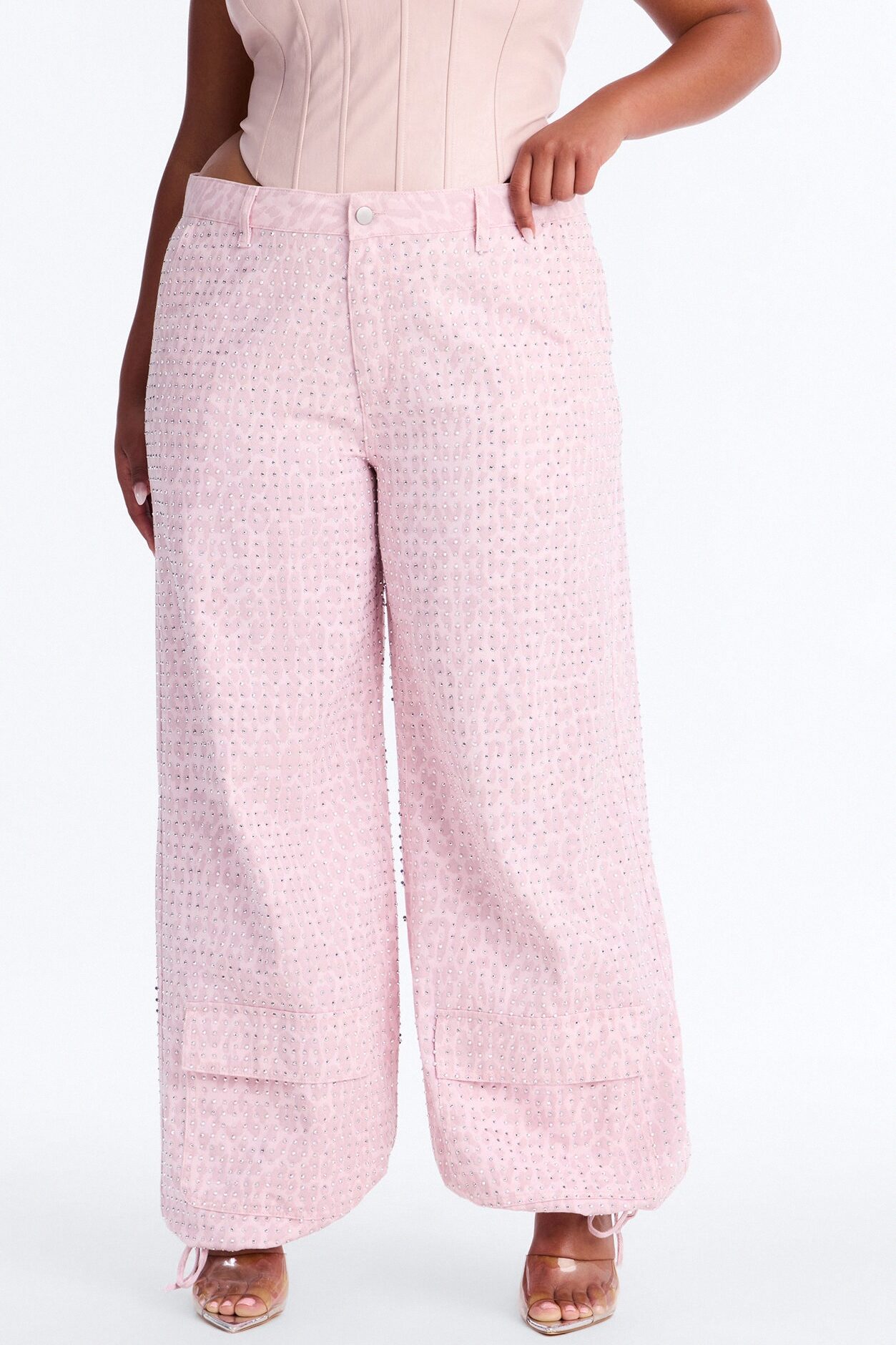 Look Don't Talk Embellished Leopard Jogger Pant - Pink