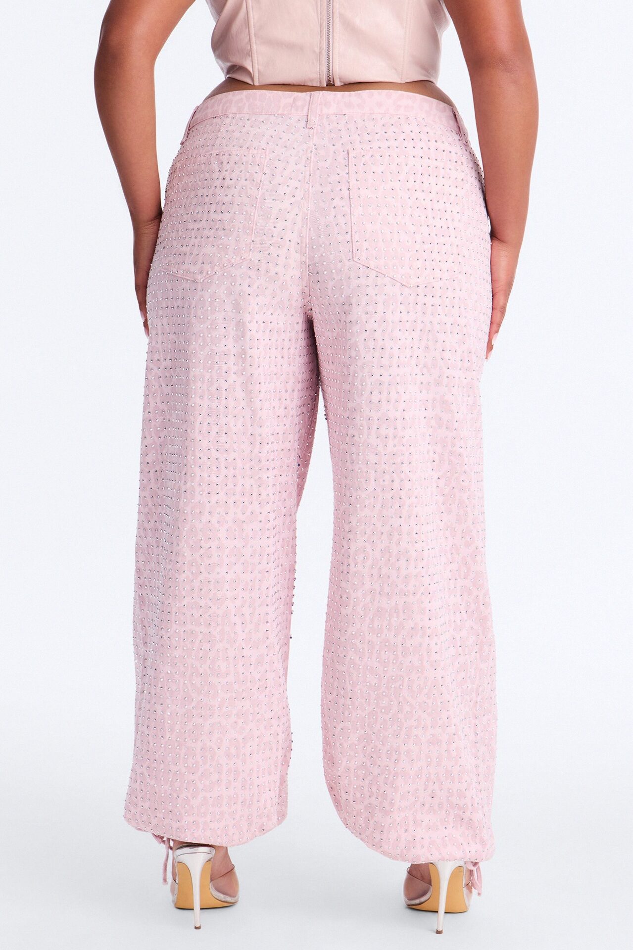 Look Don't Talk Embellished Leopard Jogger Pant - Pink