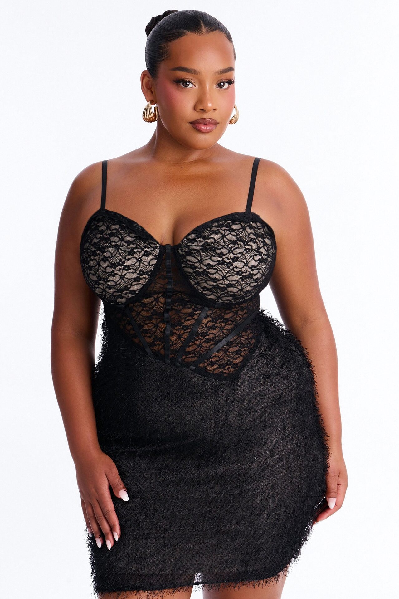 Always Yours Sheer Lace Mini Dress - Black