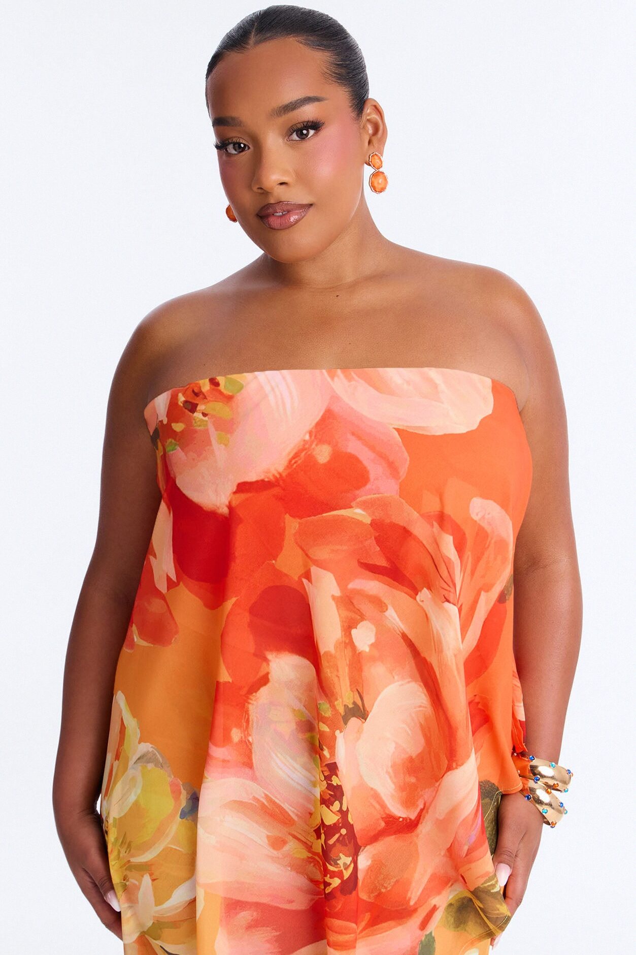 Amber Strapless Chiffon Maxi Dress - Orange/combo