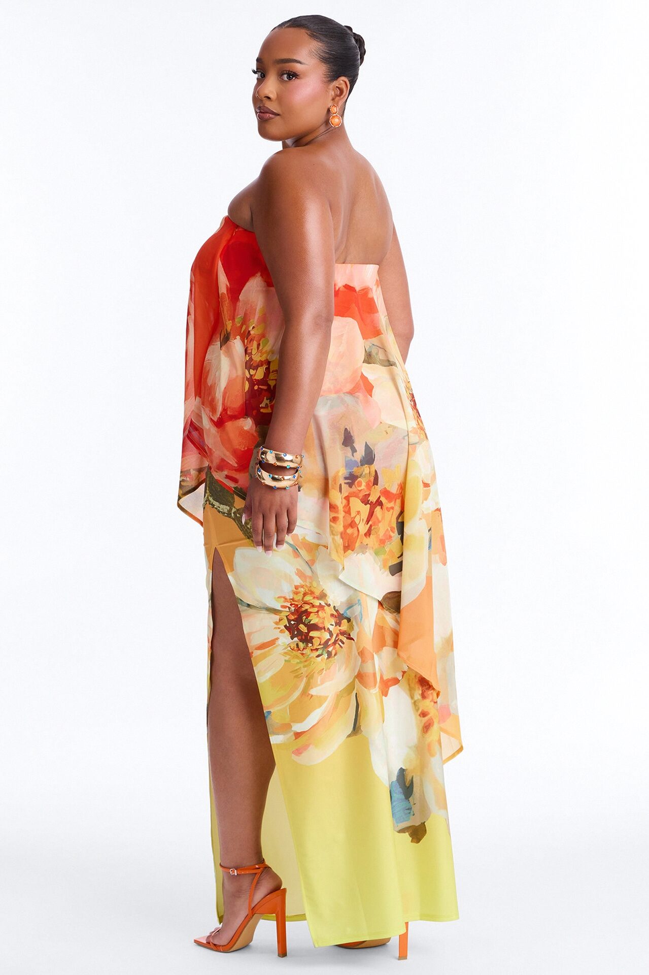 Amber Strapless Chiffon Maxi Dress - Orange/combo