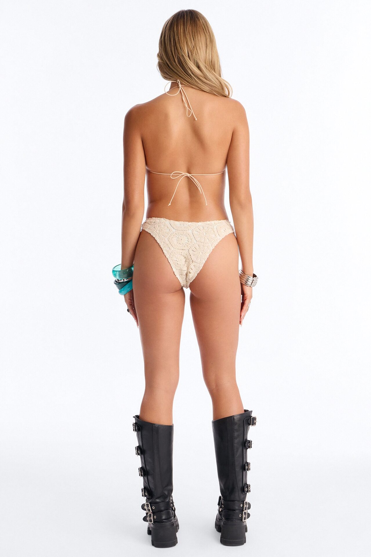 Malia Textured 3 Piece Bikini Skirt Set - Cream