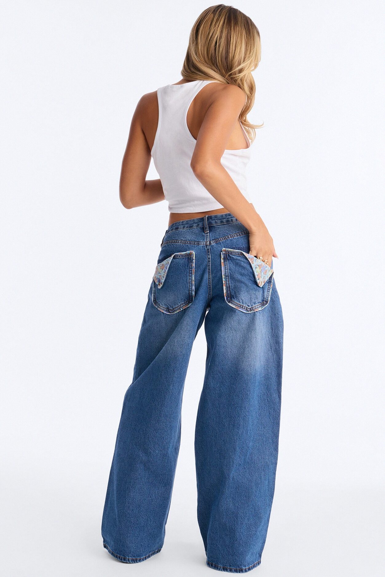 Ready To Grow Floral Wide Leg Jeans - Medium Wash
