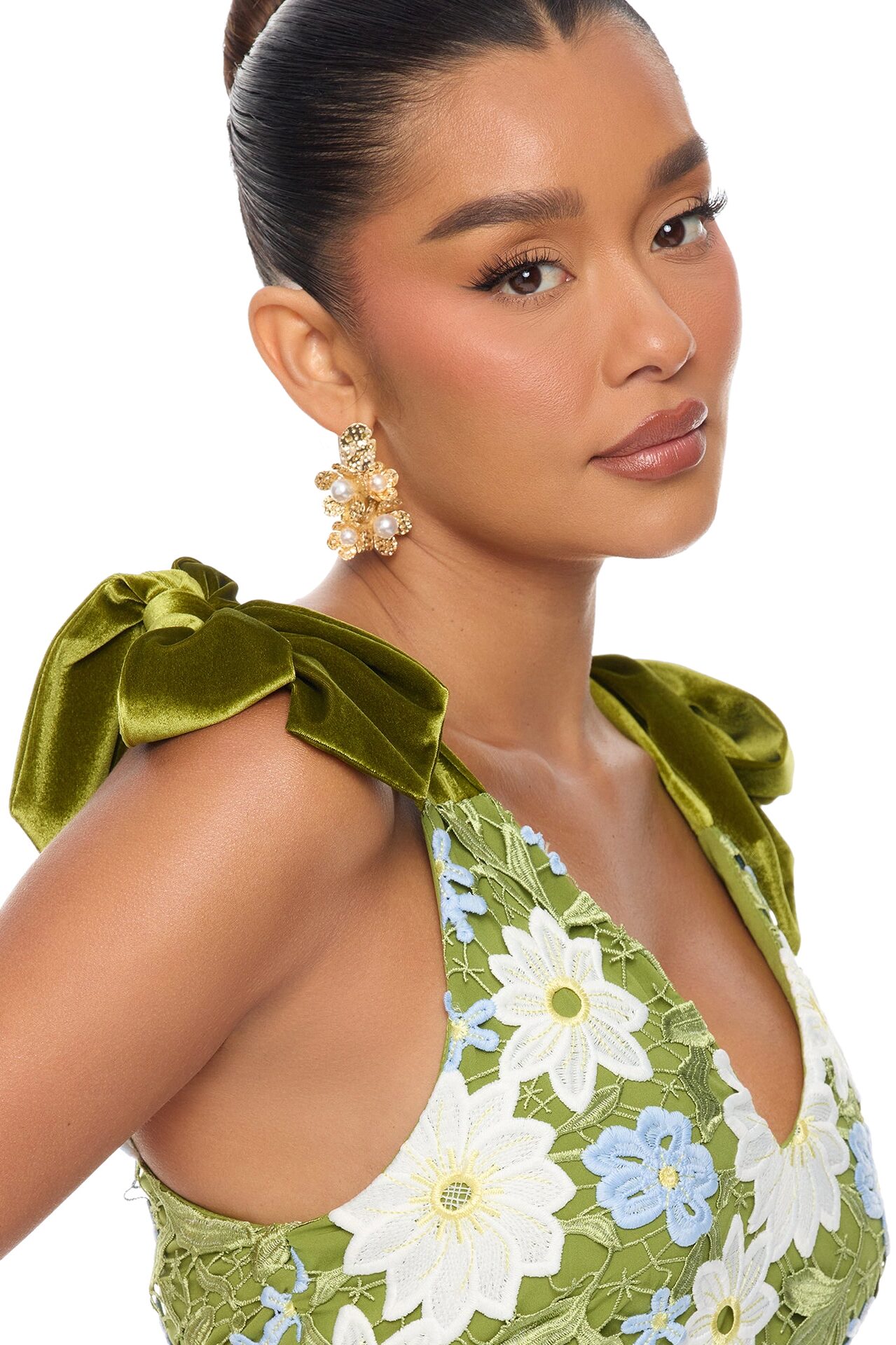 Dani Floral Embroidered Midi Dress - Chartreuse