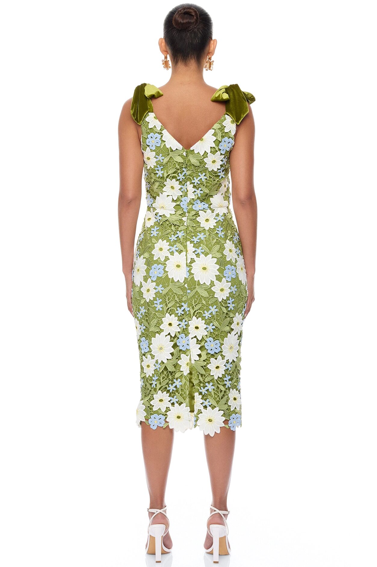 Dani Floral Embroidered Midi Dress - Chartreuse