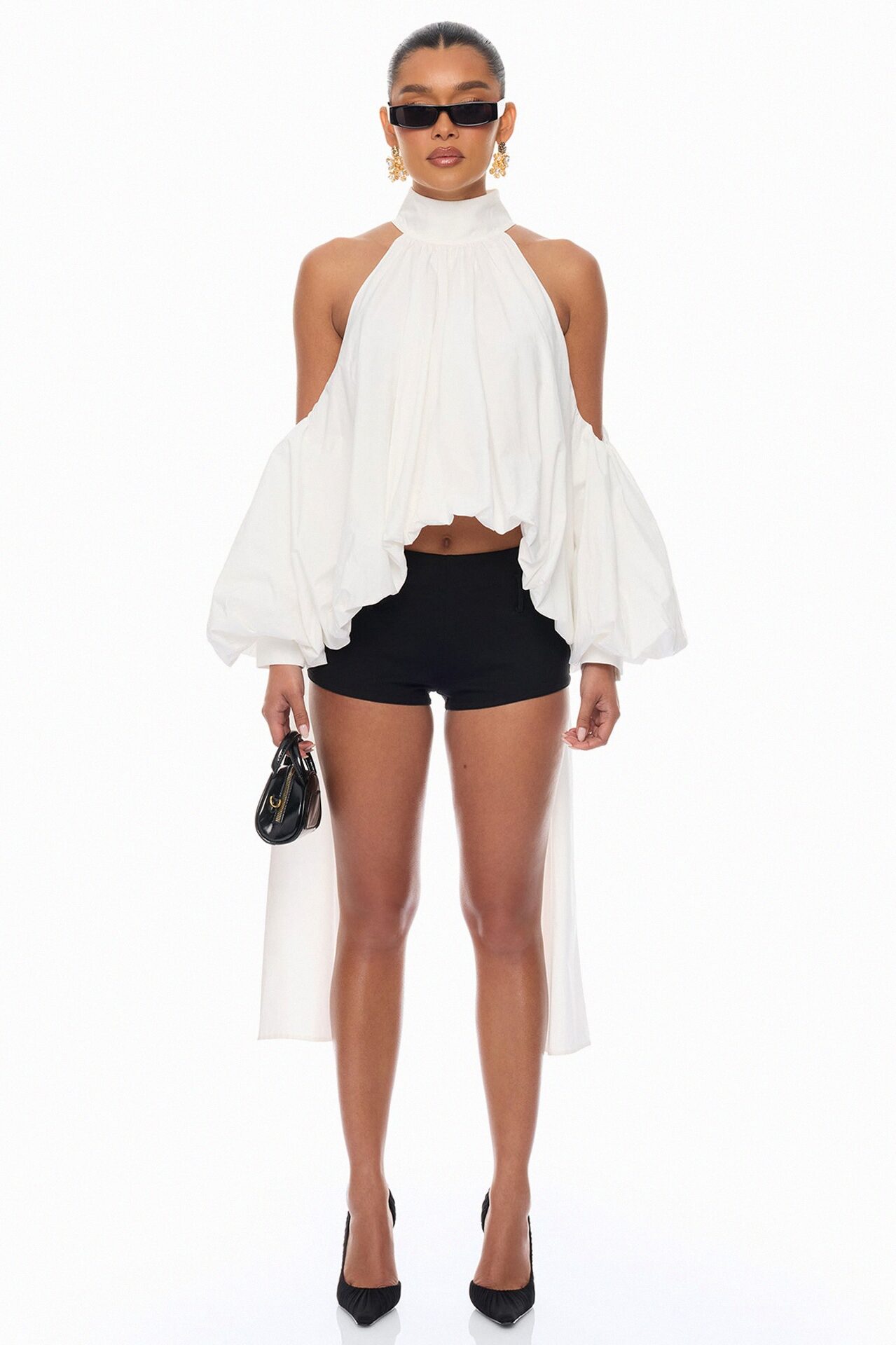 Giselle Bubble Hem Cotton Blouse - White