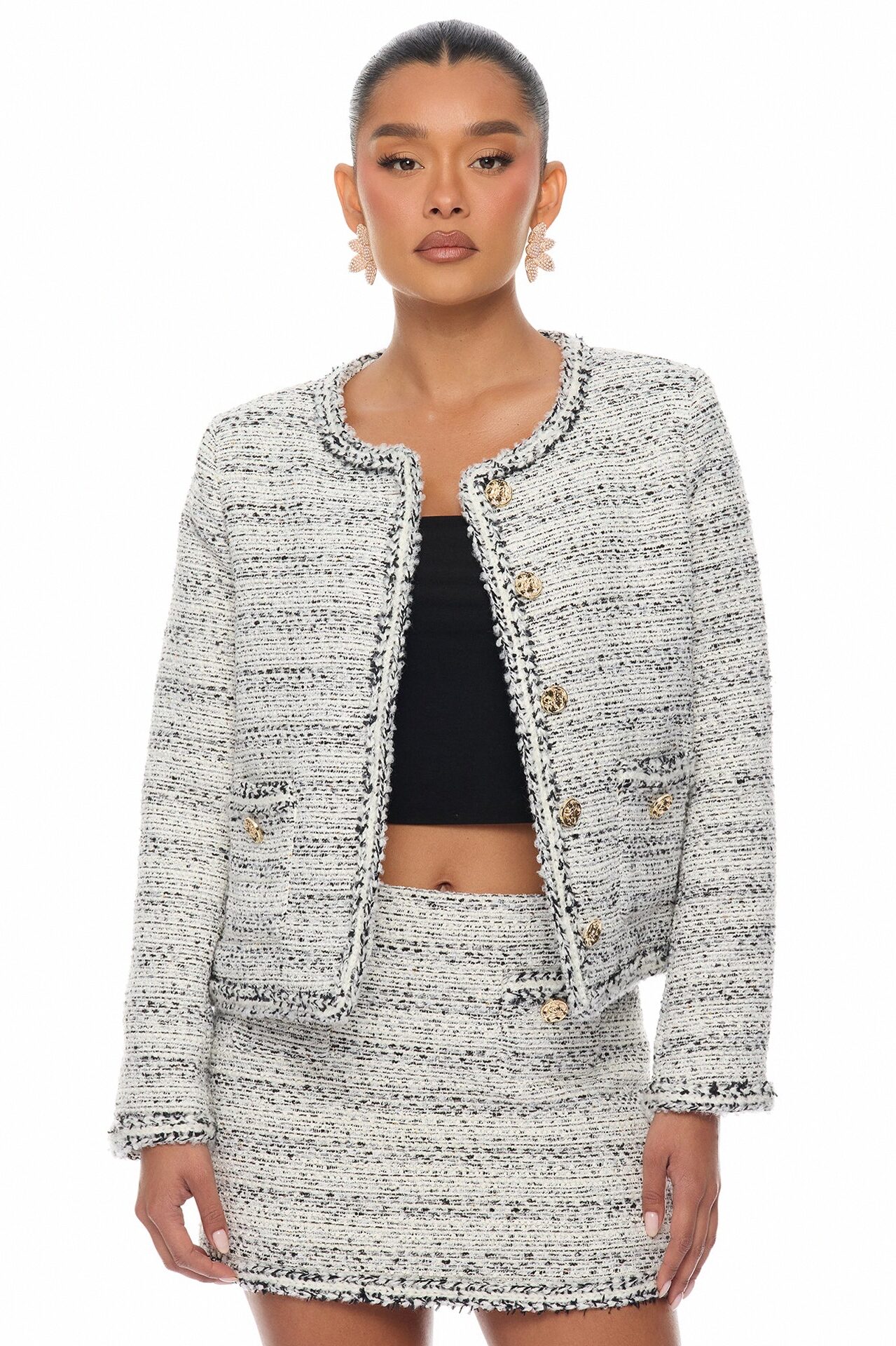 Kaela Embellished Tweed Jacket - Black/White