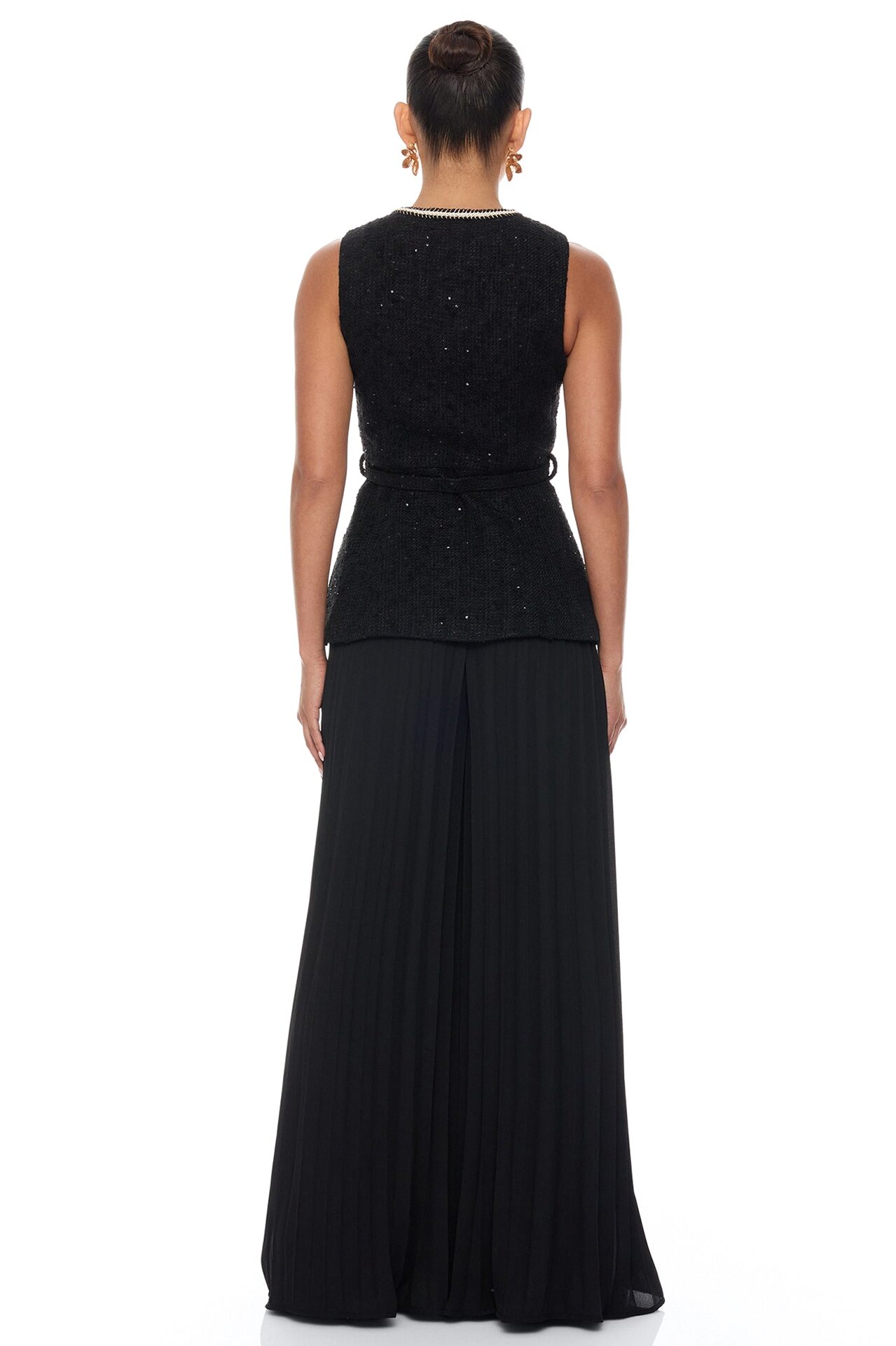 Down The Coast Tweed Pleated Pant Set - Black